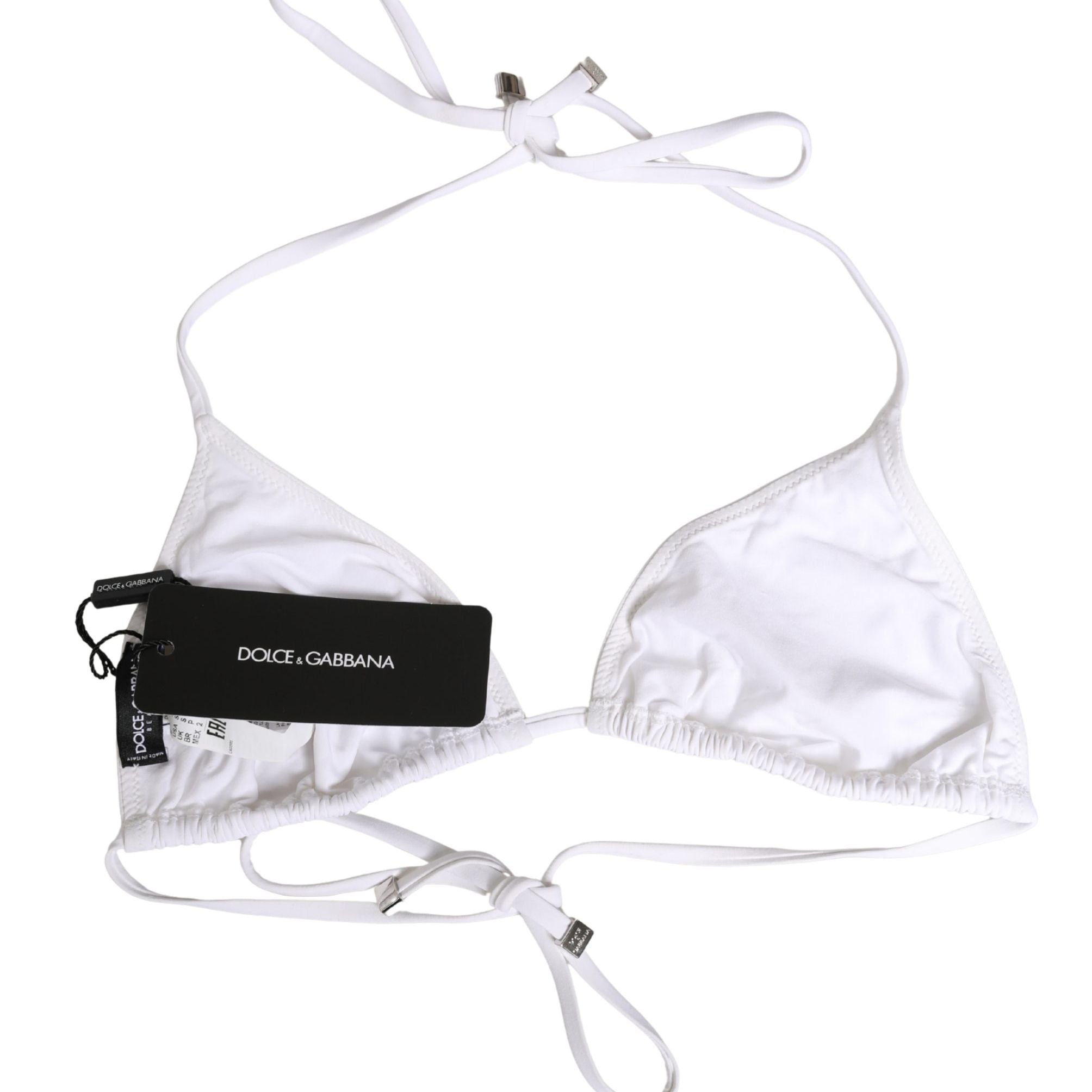 Dolce & Gabbana White Nylon Triangle Beachwear Bikini Top Swimwear