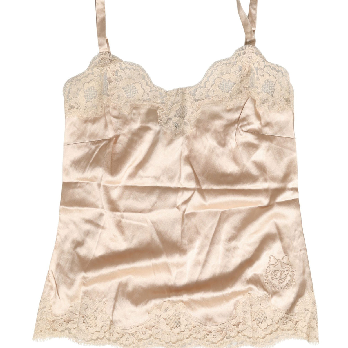 Dolce & Gabbana Beige Lace Silk Satin Tank Lingerie Sleepwear