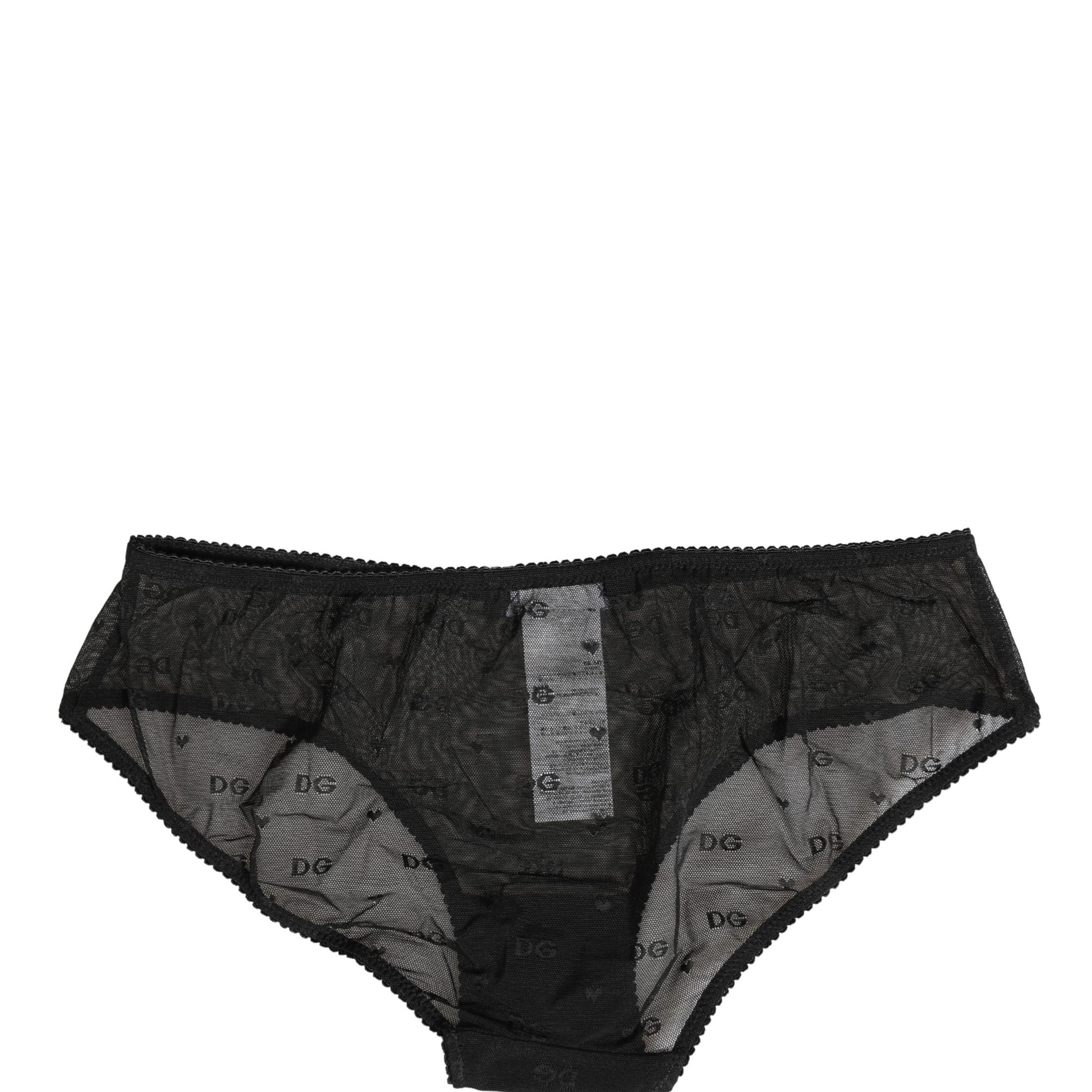 Dolce & Gabbana Black Sheer Mesh Lace Logo Brief Panty Underwear