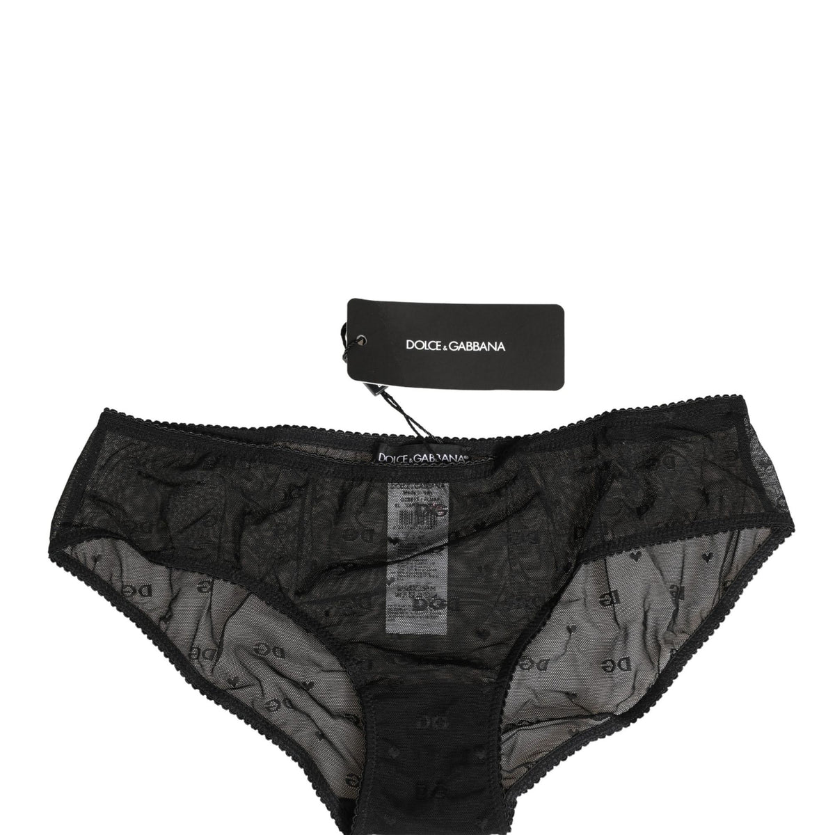 Dolce & Gabbana Black Sheer Mesh Lace Logo Brief Panty Underwear