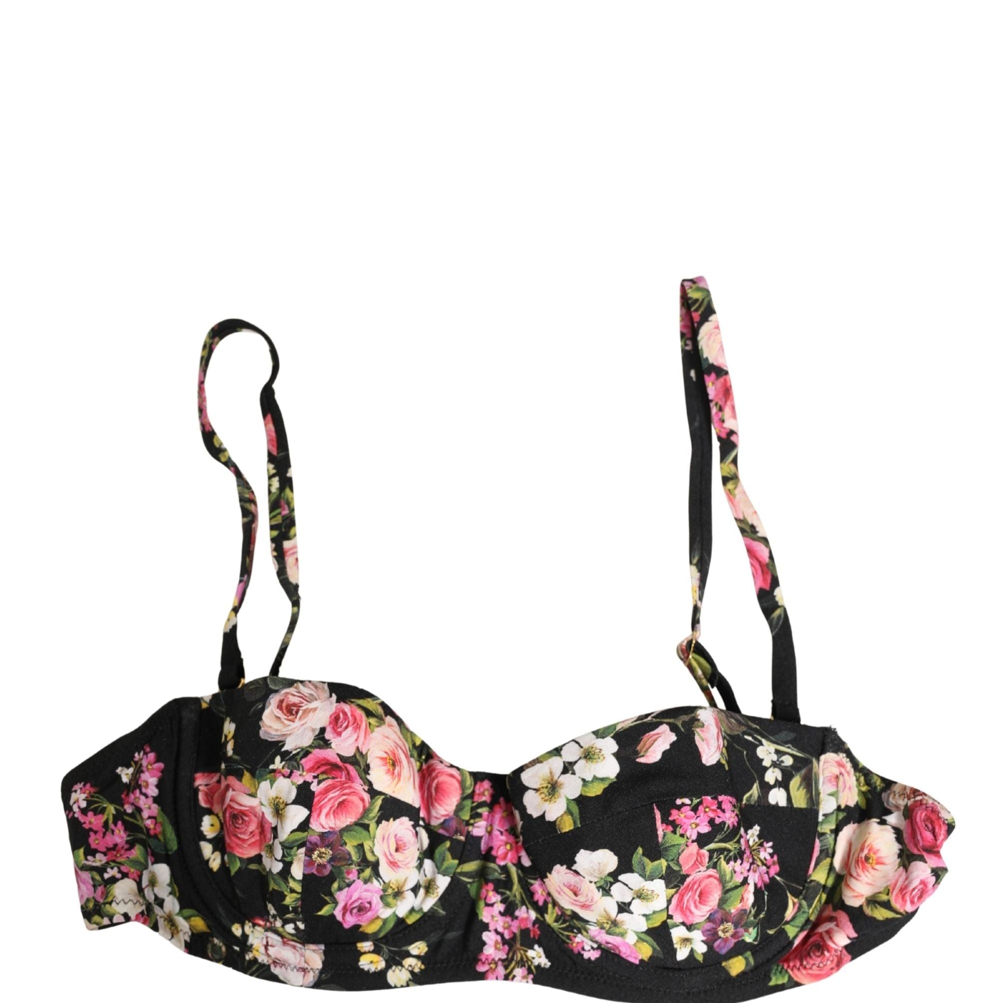 Dolce & Gabbana Black Floral Padded Balconnet Bra Underwear