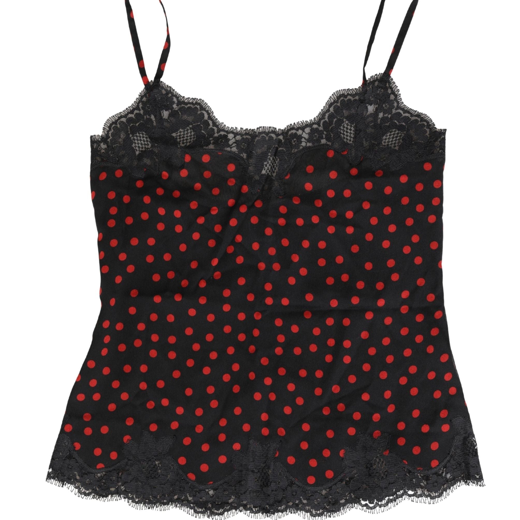 Dolce & Gabbana Black Polka dot Silk Tank Camisole Top Sleepwear