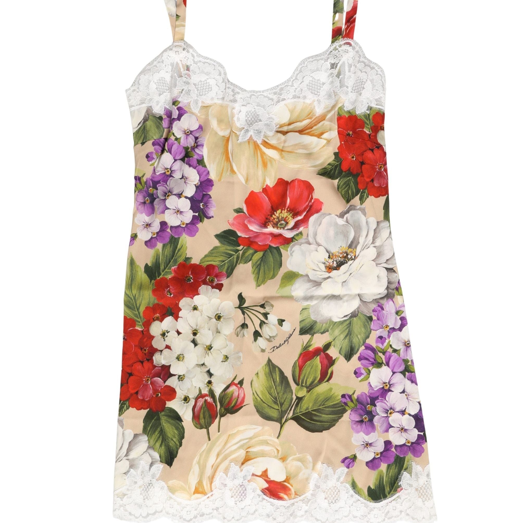 Dolce & Gabbana Beige Floral Silk Tank Short Chemise Sleepwear