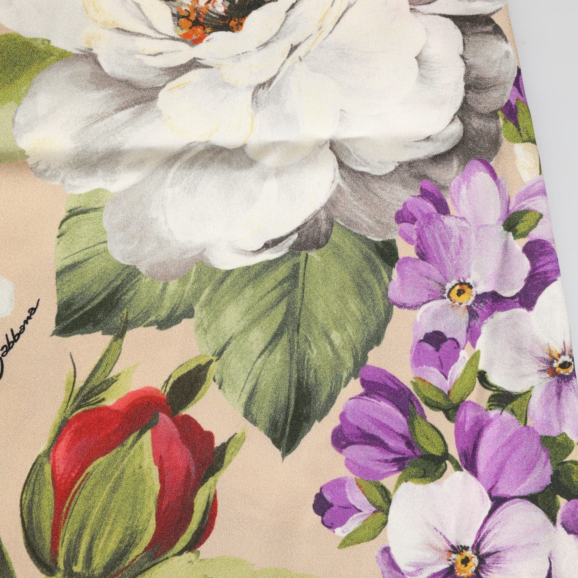 Dolce & Gabbana Beige Floral Silk Tank Short Chemise Sleepwear