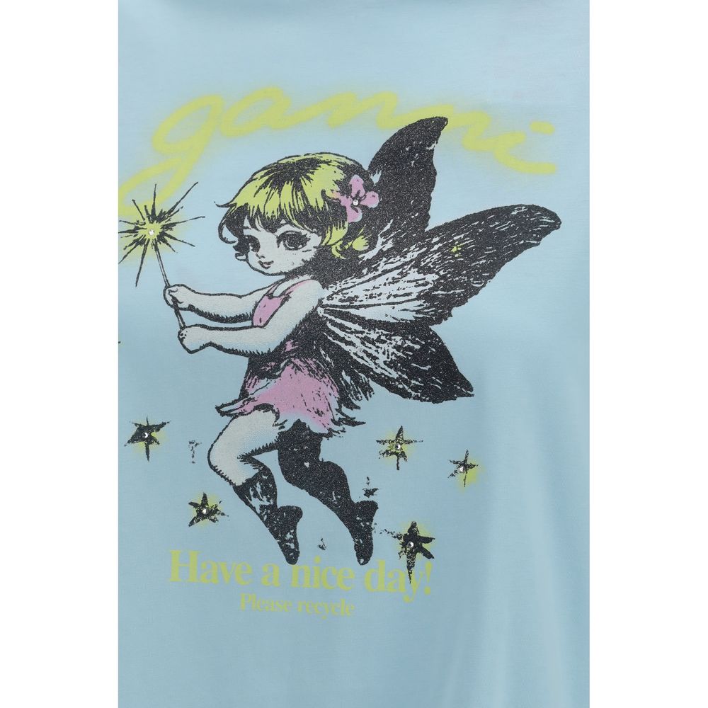Ganni Blue Cotton T-Shirt