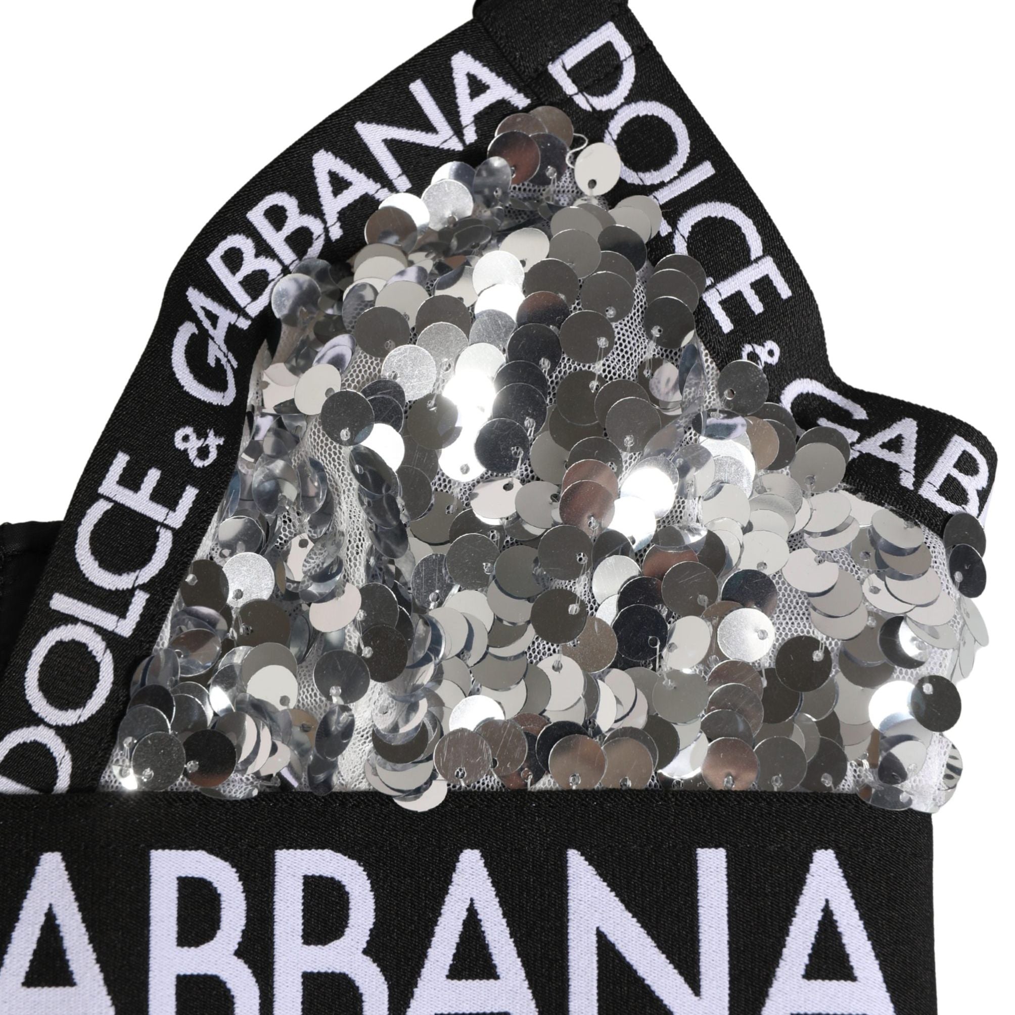 Dolce & Gabbana Silver Sequined Triangle Soft Cup Bra Underwear
