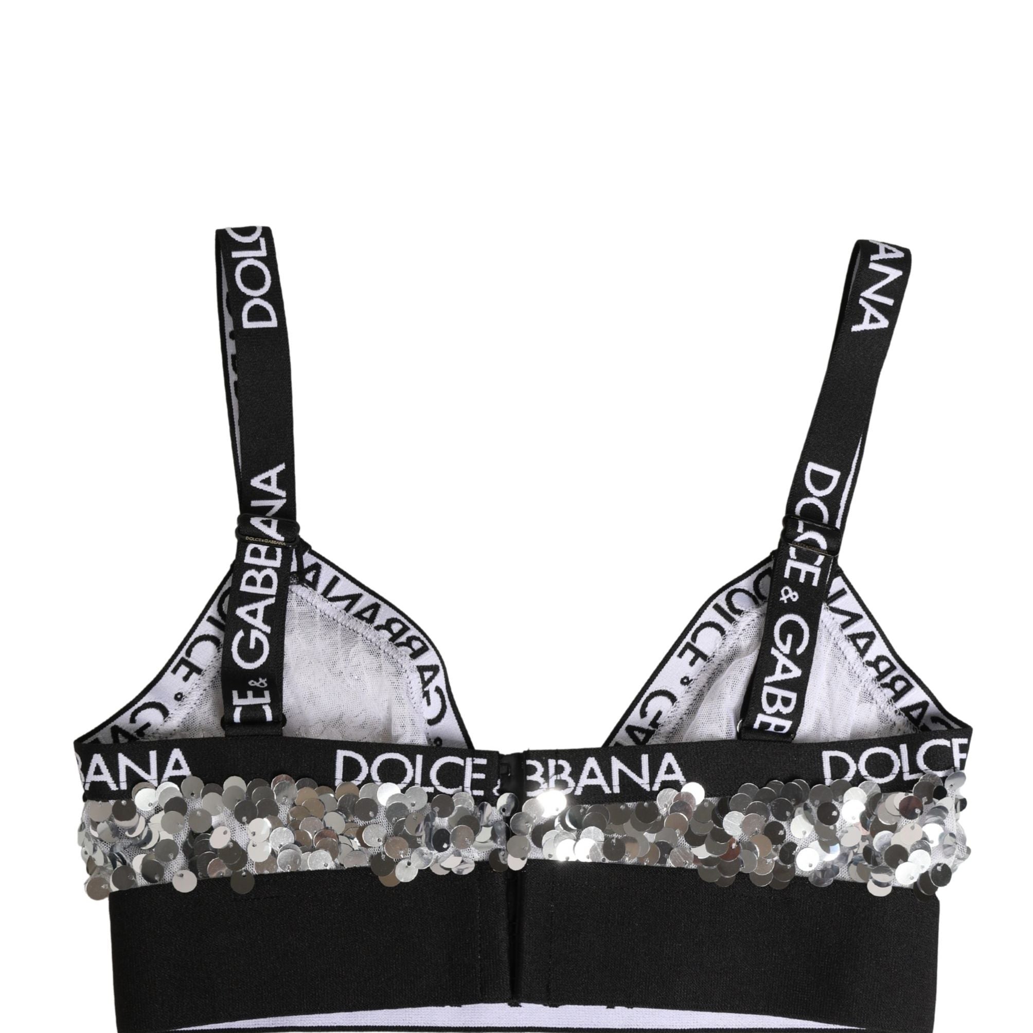 Dolce & Gabbana Silver Sequined Triangle Soft Cup Bra Underwear
