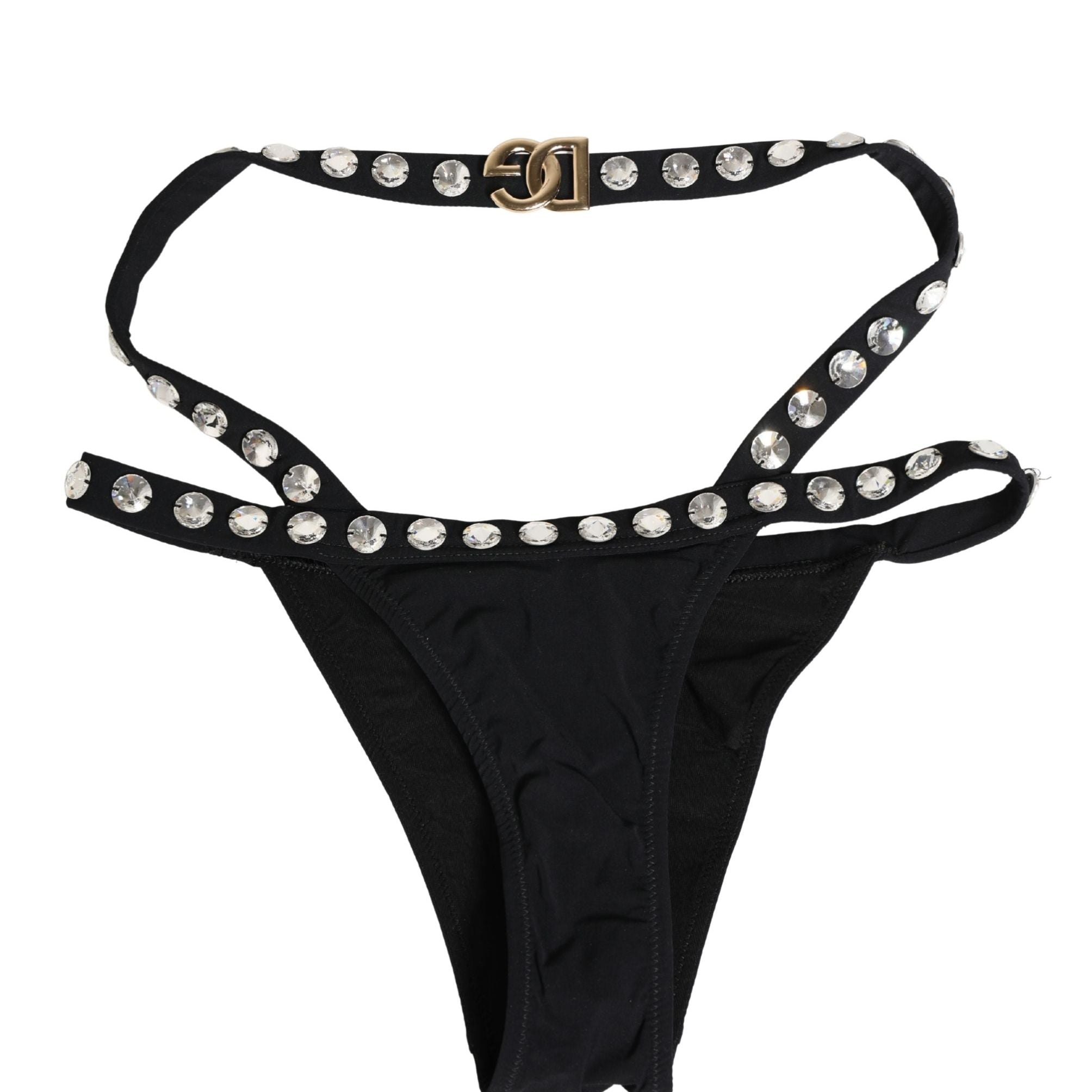Dolce & Gabbana Black Crystal Embellished Bikini Bottom Swimwear