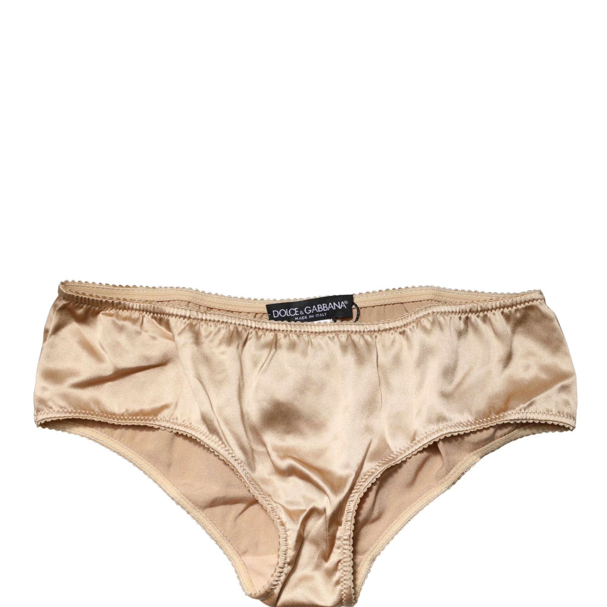 Dolce & Gabbana Beige Silk Stretch Mid Waist Brief Panty Underwear