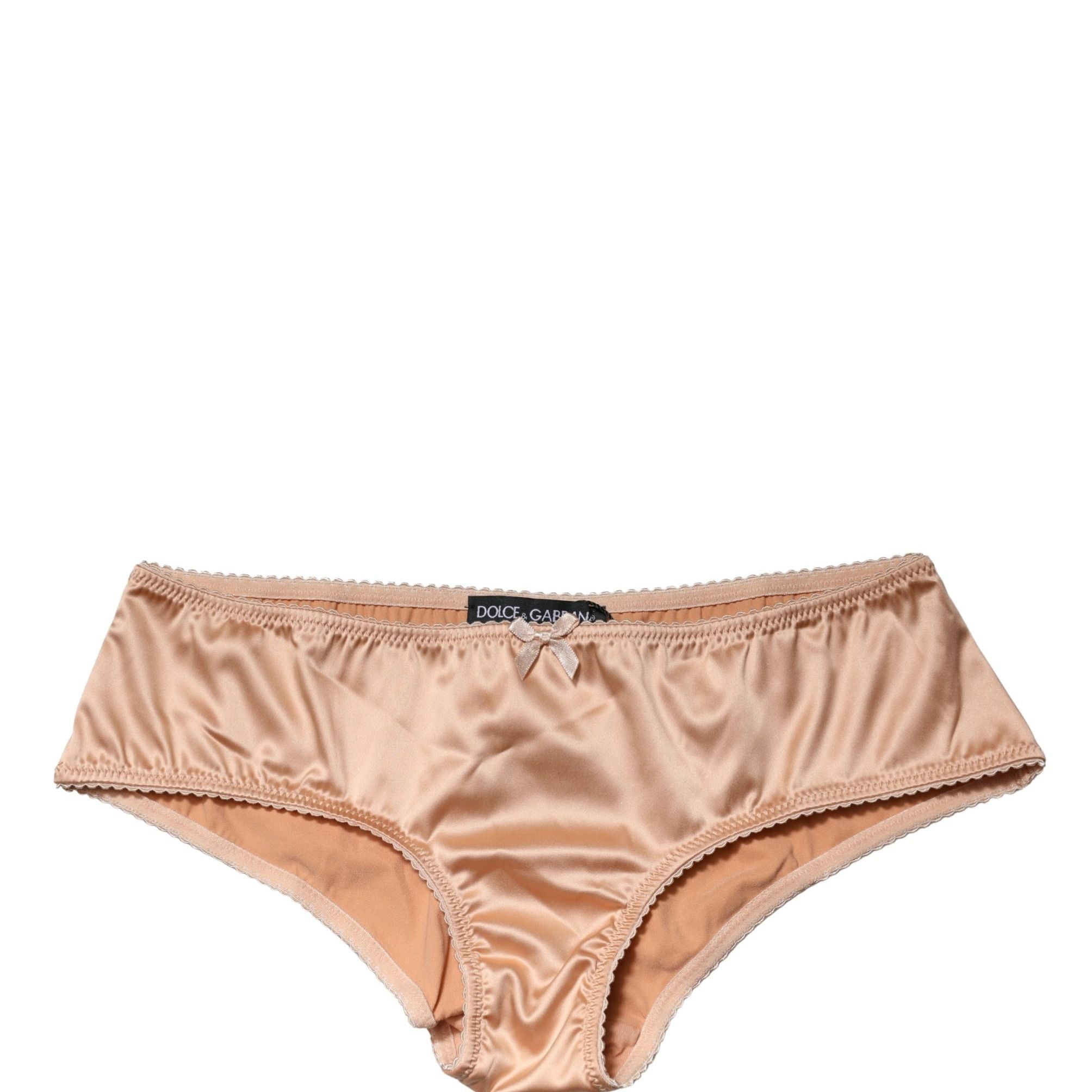 Dolce & Gabbana Beige Silk Stretch Mid Waist Brief Panty Underwear