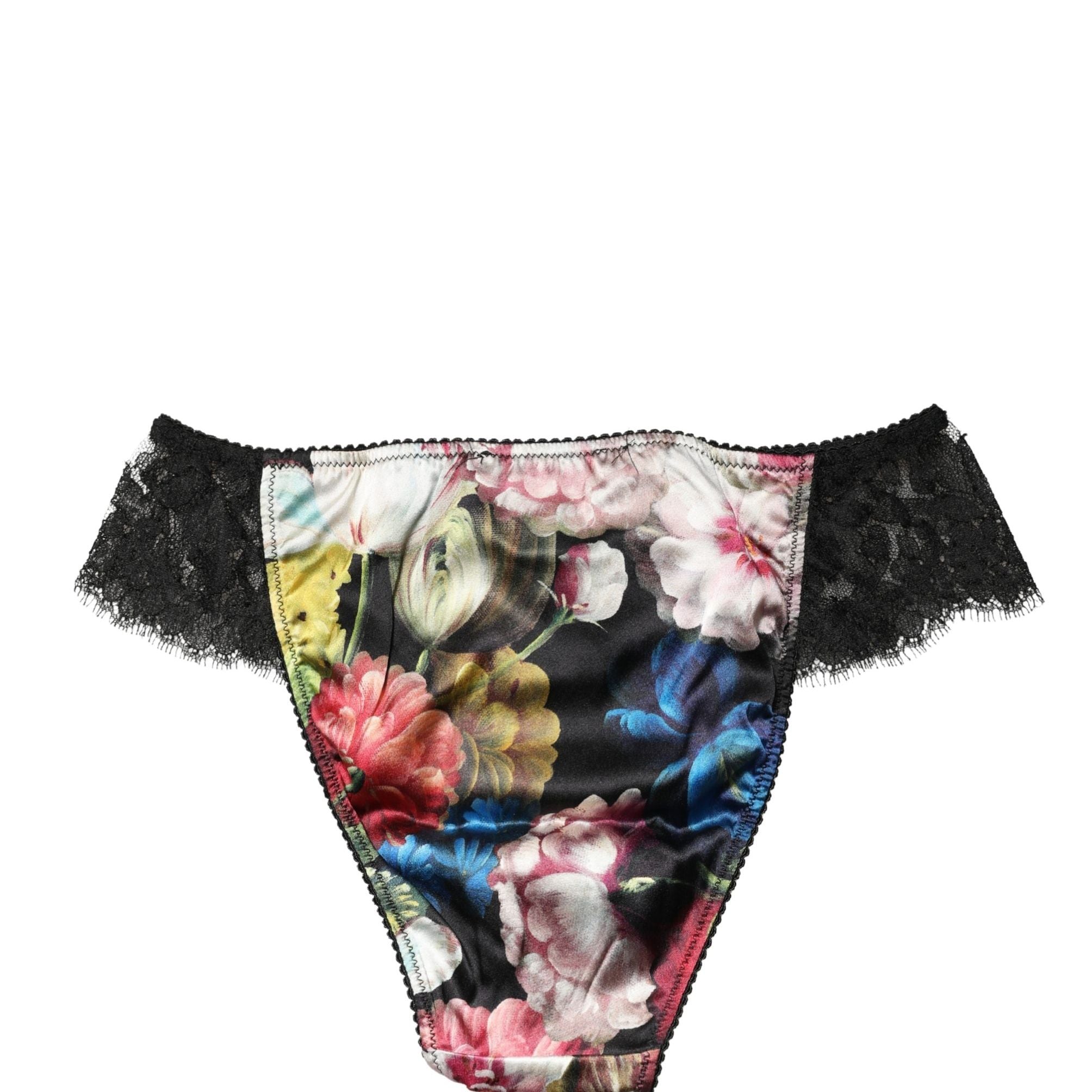 Dolce & Gabbana Black Floral Lace Mid Waist Brief Panty Underwear