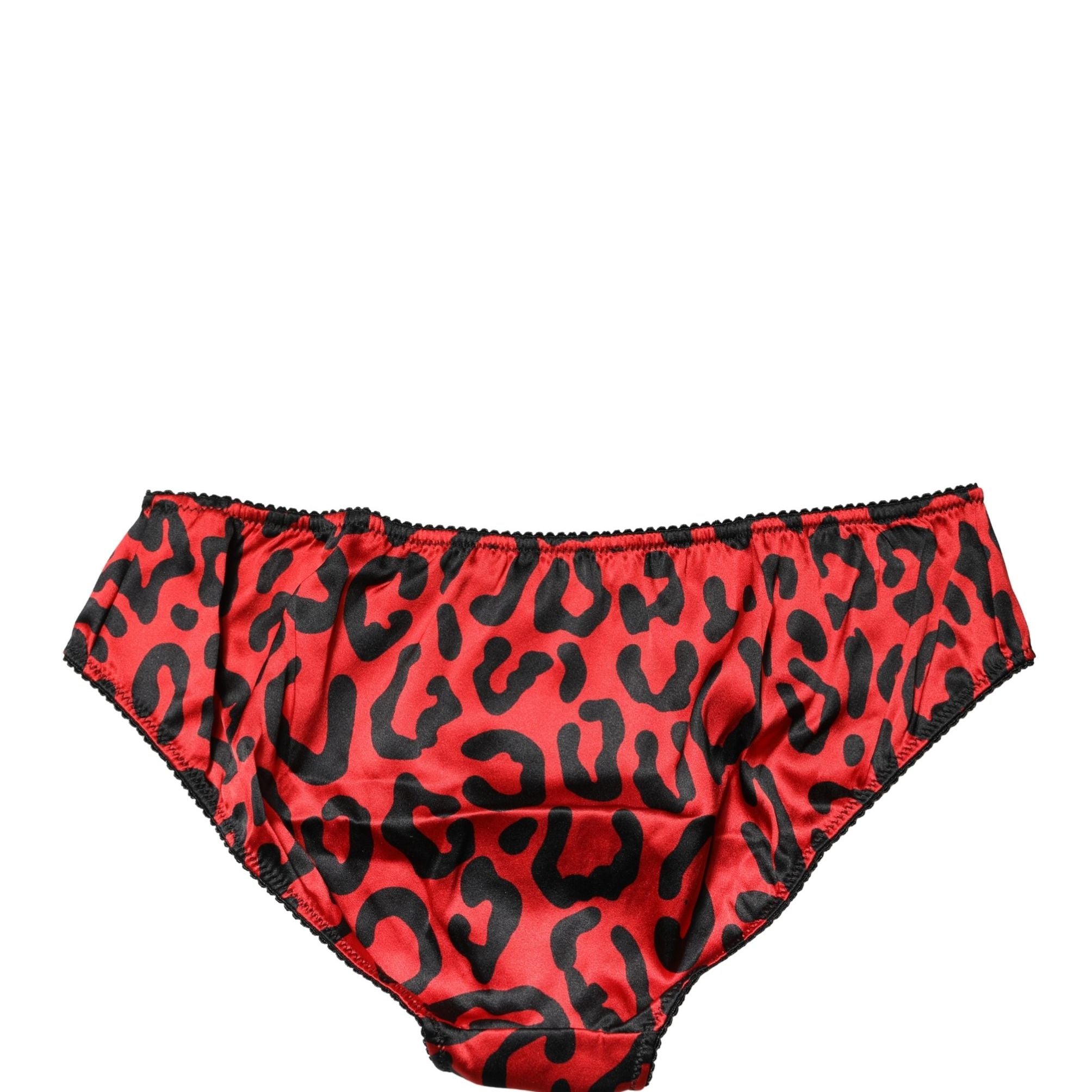 Dolce & Gabbana Black Red Leopard Mid Waist Brief Panty Underwear
