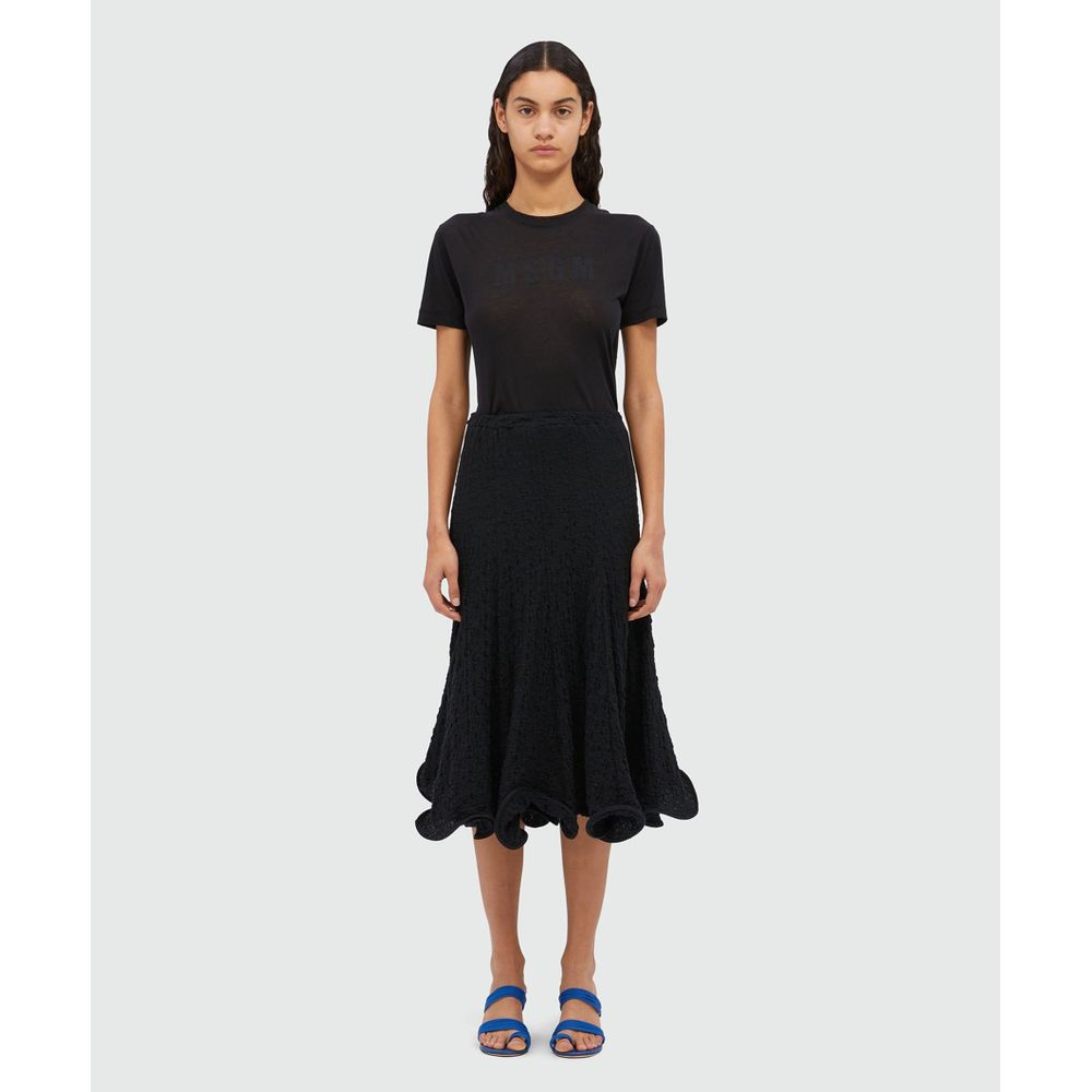 MSGM Black Cotton Midi Skirt