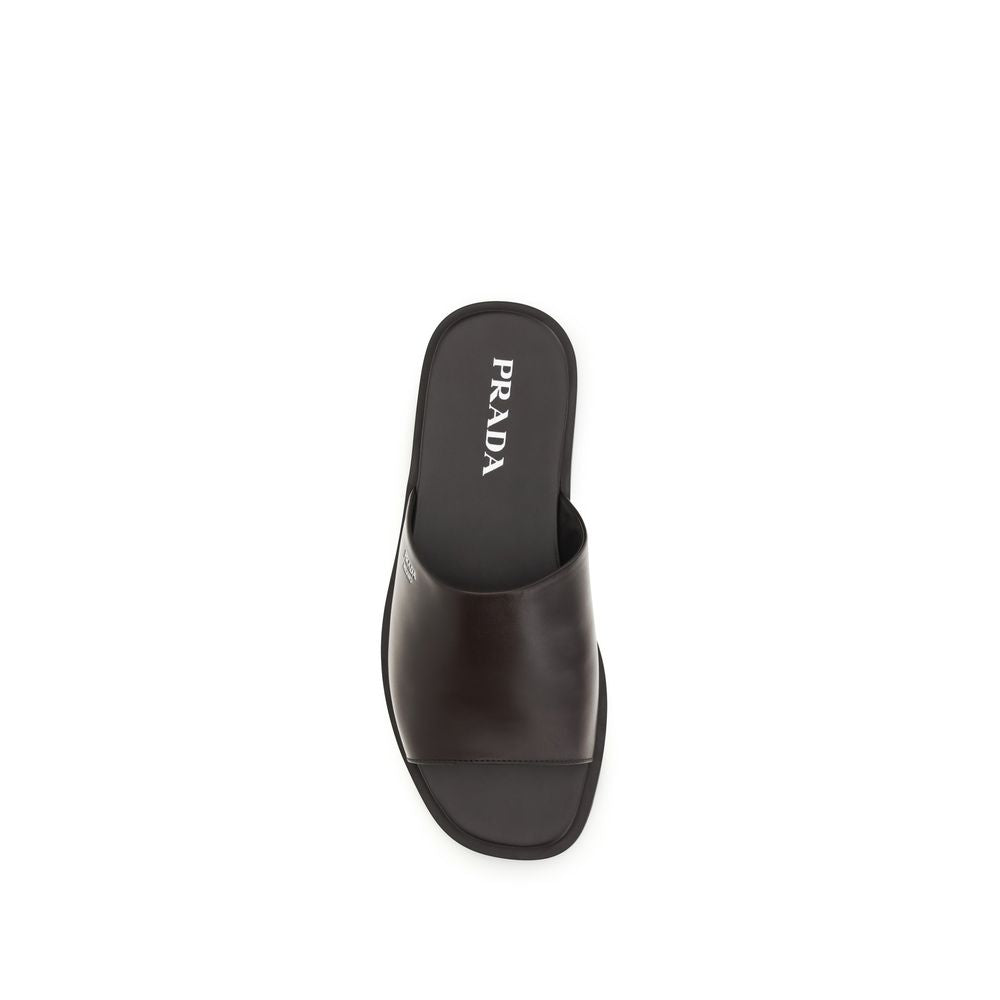 Prada Brown Calf Leather Bos Taurus Flat Sandals