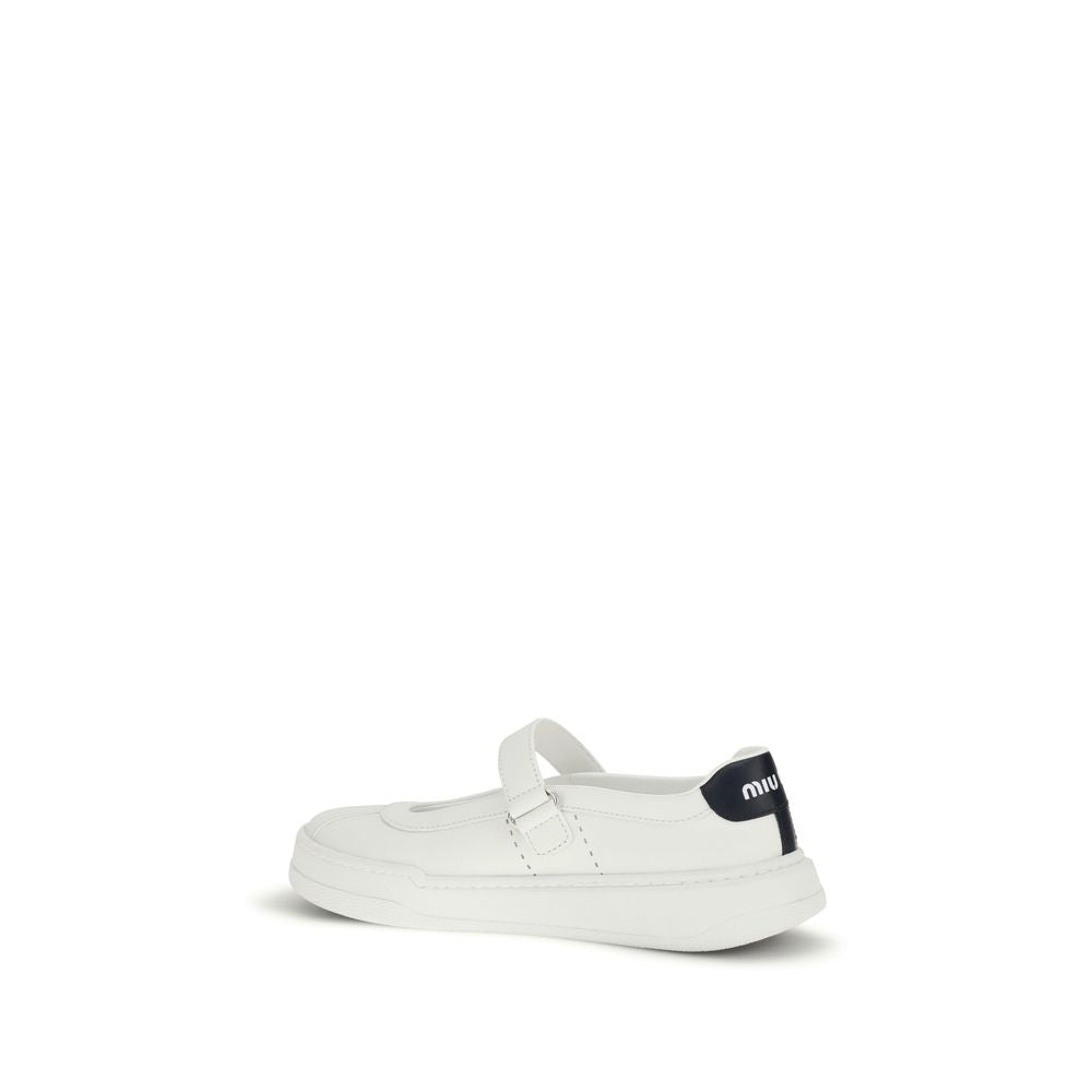 Miu Miu White Calf Leather Bos Taurus Ballet Flats