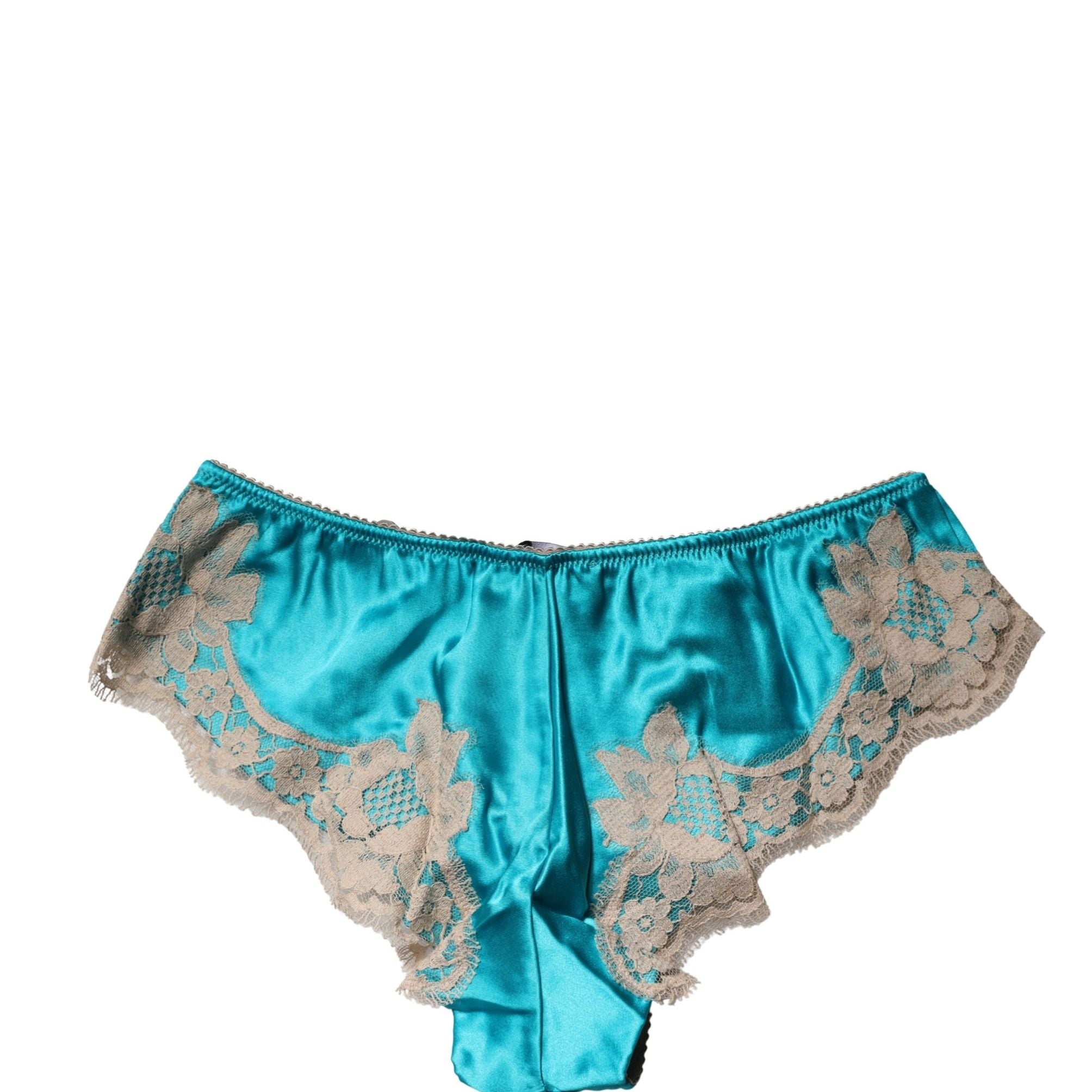 Dolce & Gabbana Blue Silk Satin Floral Lace Panty Brief Underwear