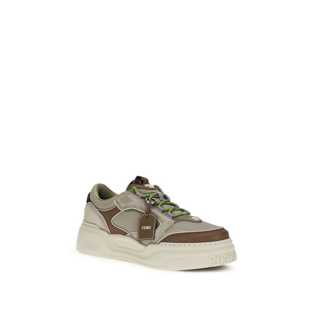 Fendi Brown Cotton Chunky Sneakers
