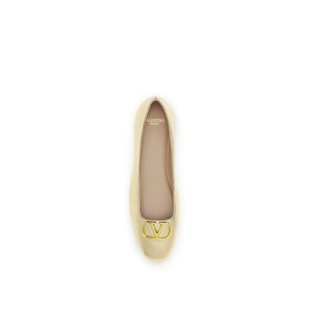 Valentino Garavani Gold Calf Leather Bos Taurus Ballet Flats