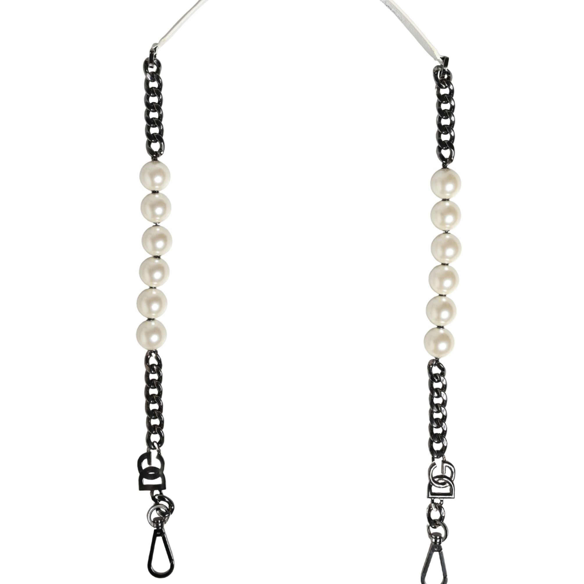 Dolce & Gabbana White Leather Silver Chain Bag Accessory Shoulder Strap