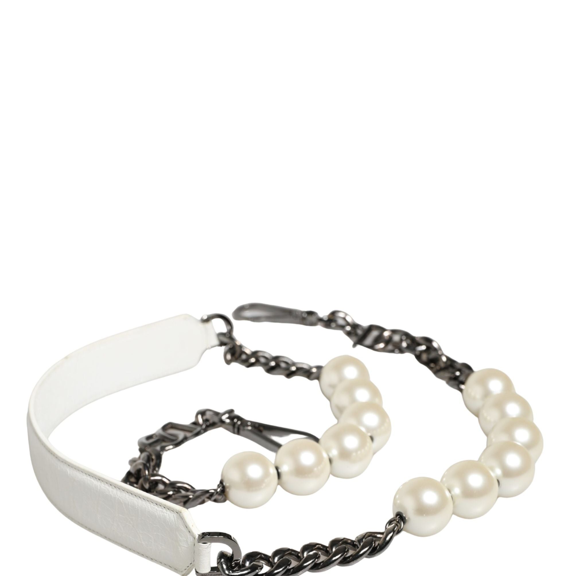 Dolce & Gabbana White Leather Silver Chain Bag Accessory Shoulder Strap