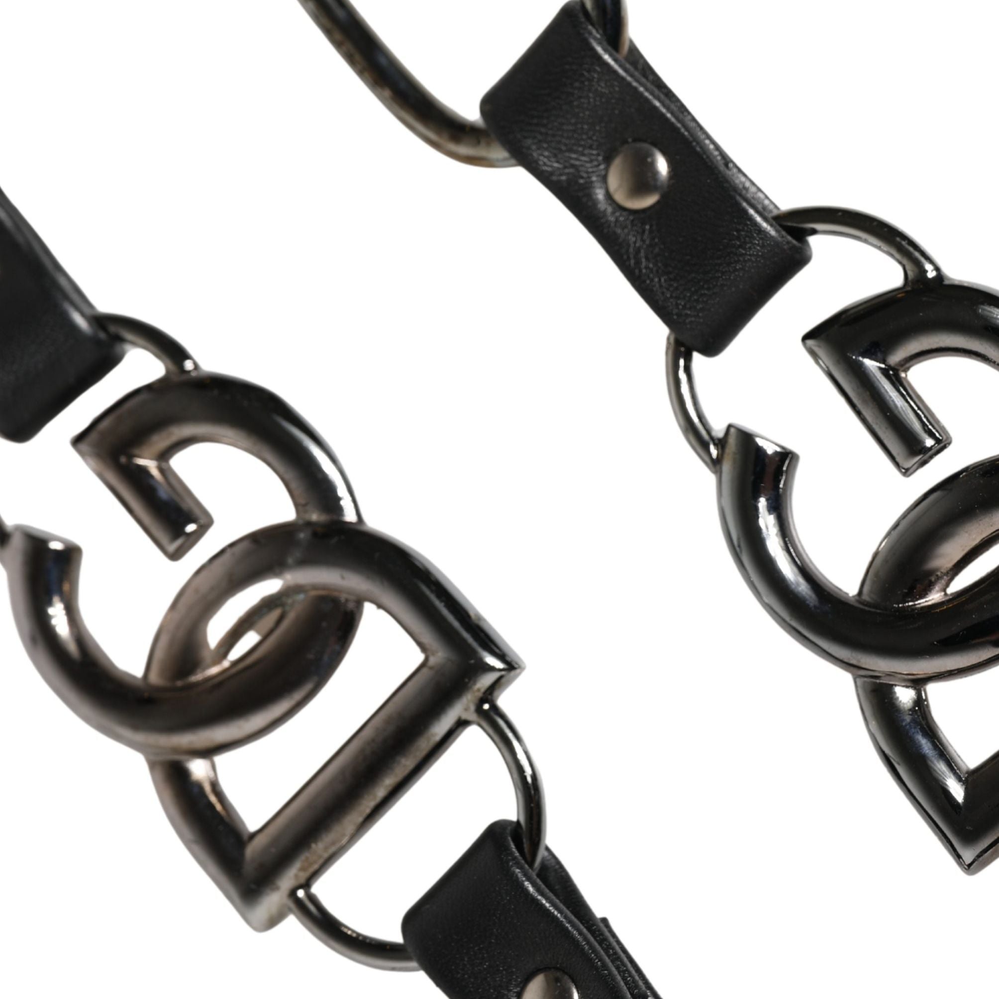 Dolce & Gabbana Black Leather Silver Chain Bag Accessory Shoulder Strap