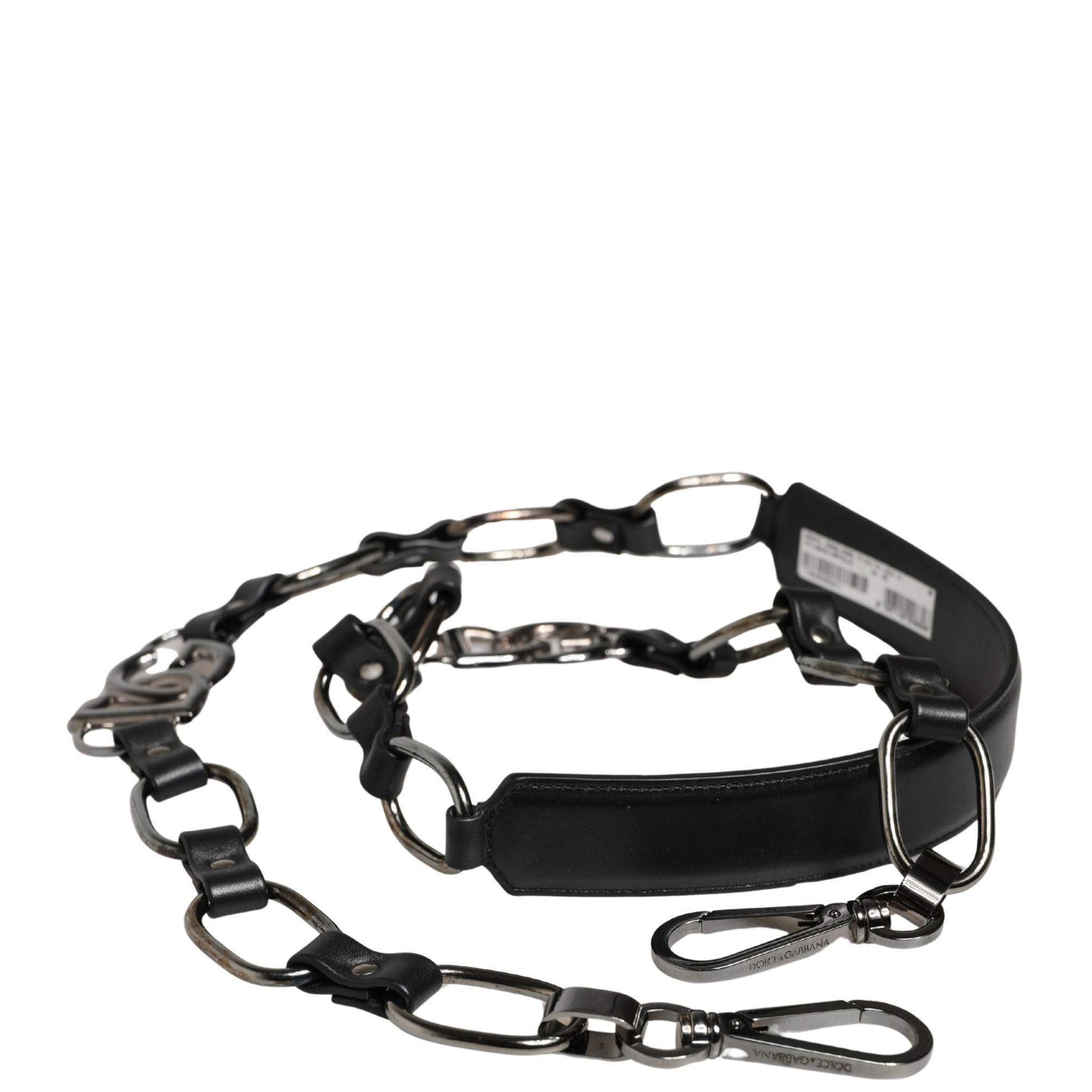 Dolce & Gabbana Black Leather Silver Chain Bag Accessory Shoulder Strap