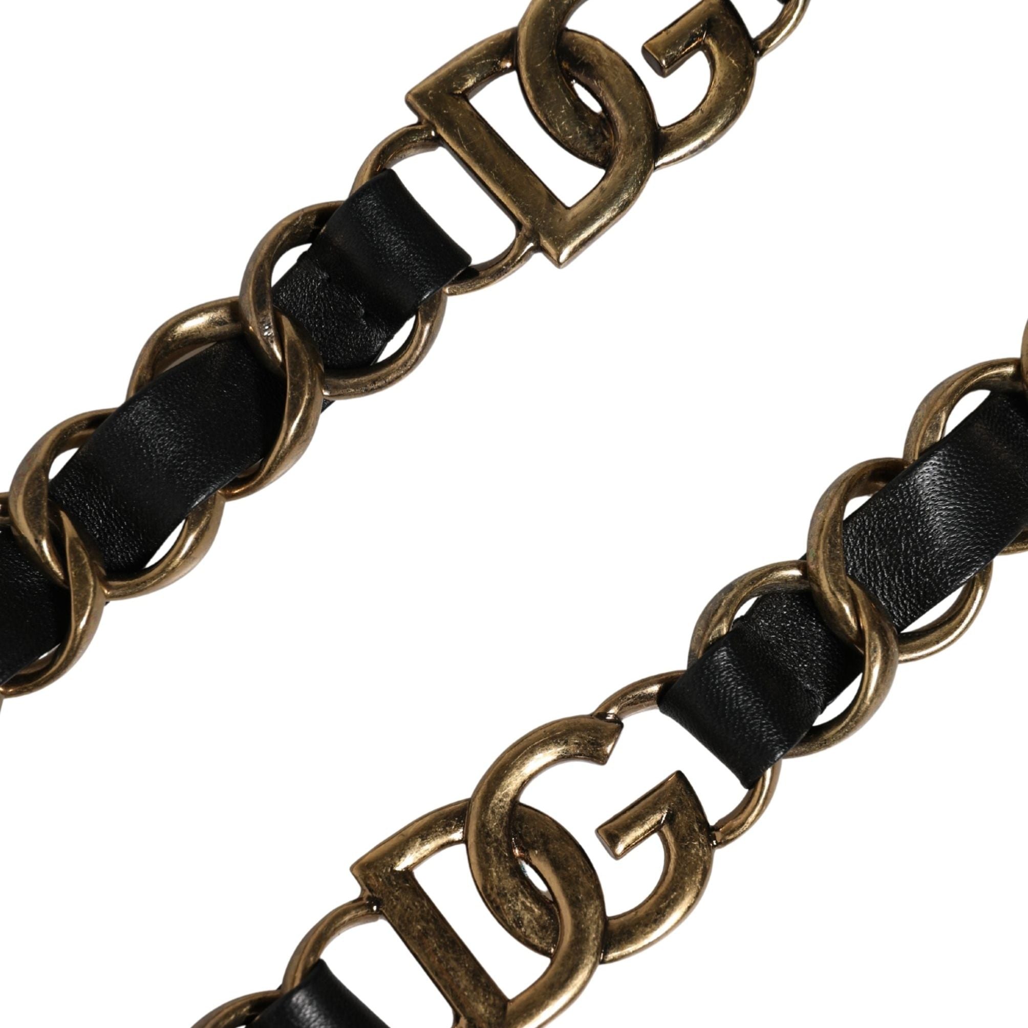 Dolce & Gabbana Black Leather Gold Chain Bag Accessory Shoulder Strap