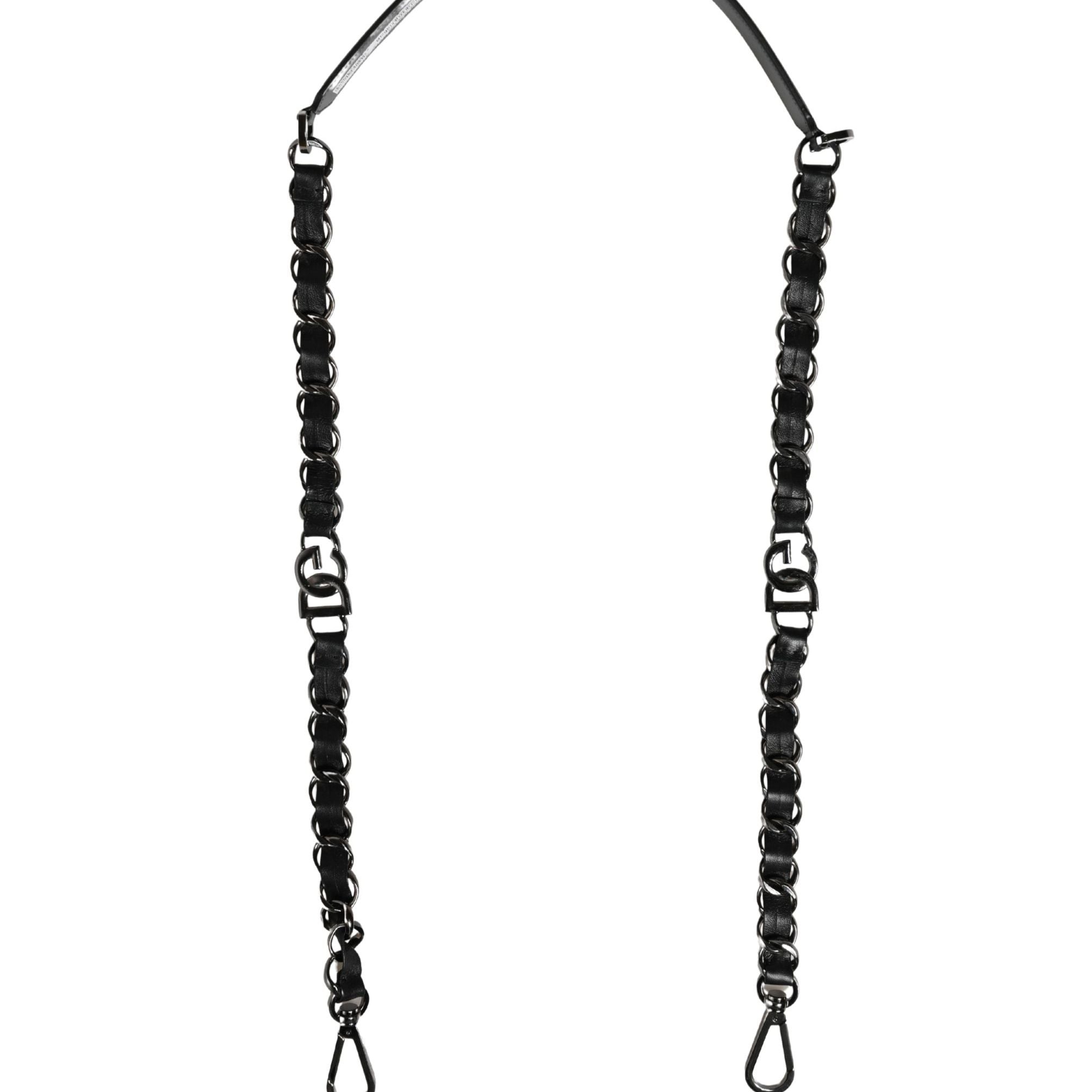 Dolce & Gabbana Black Leather Silver Chain Bag Accessory Shoulder Strap