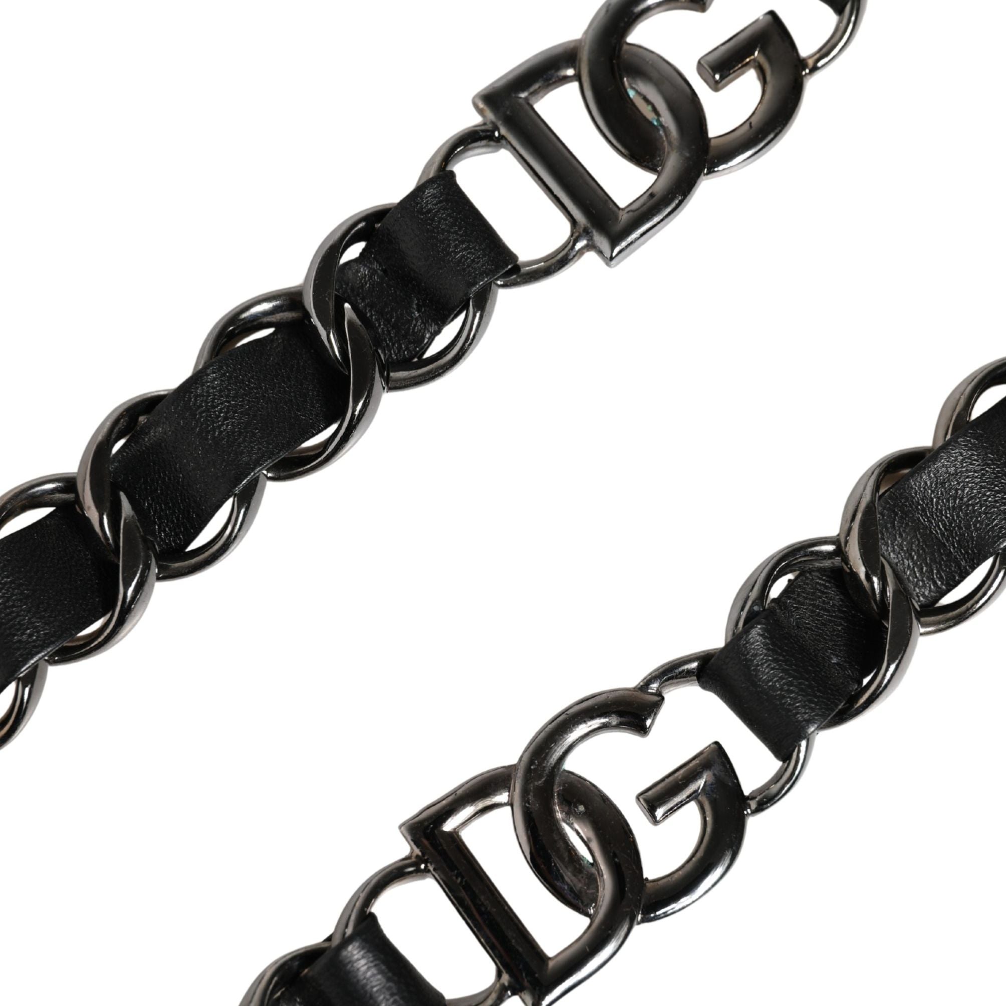 Dolce & Gabbana Black Leather Silver Chain Bag Accessory Shoulder Strap