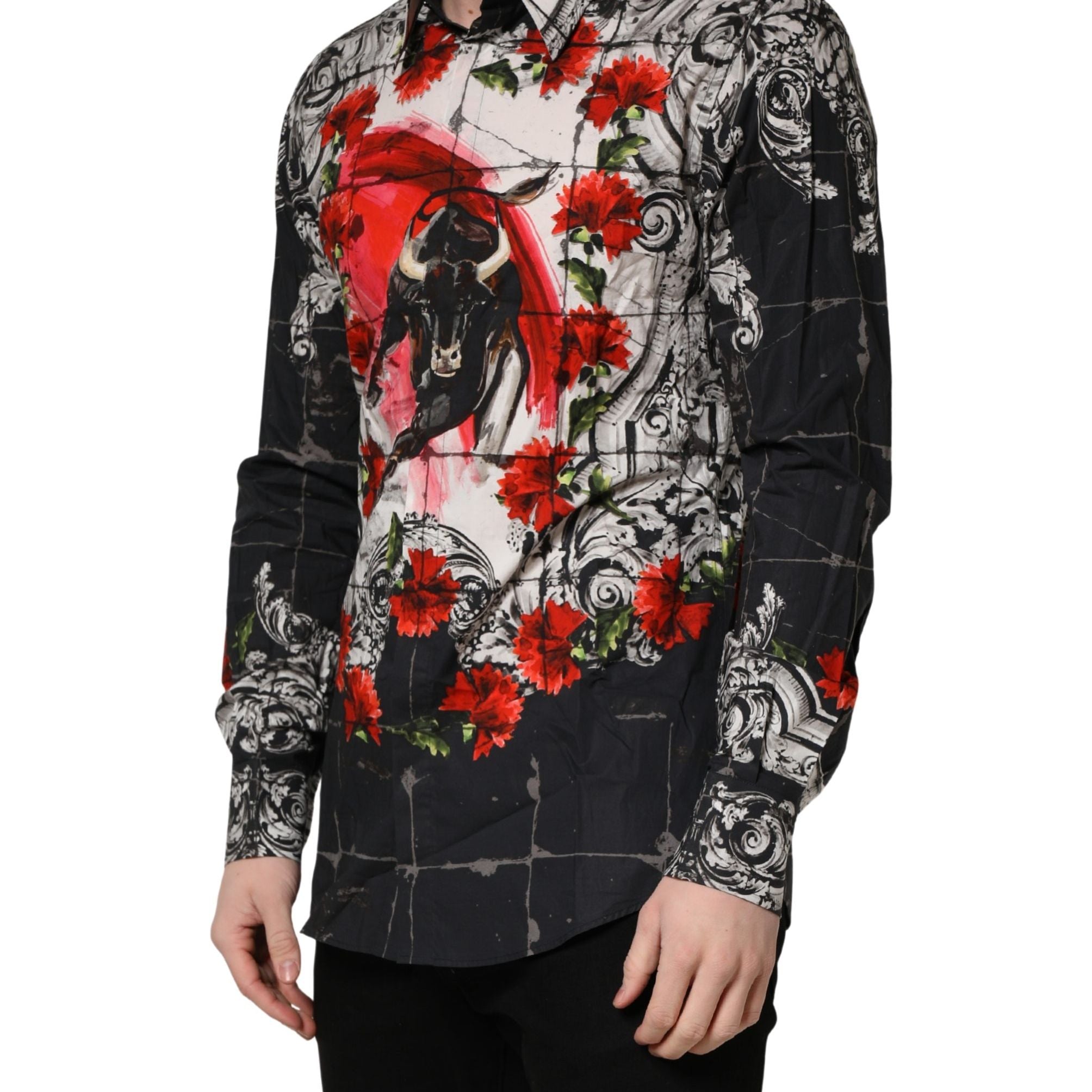Dolce & Gabbana Multicolor Floral Bull Collared Men Dress Shirt