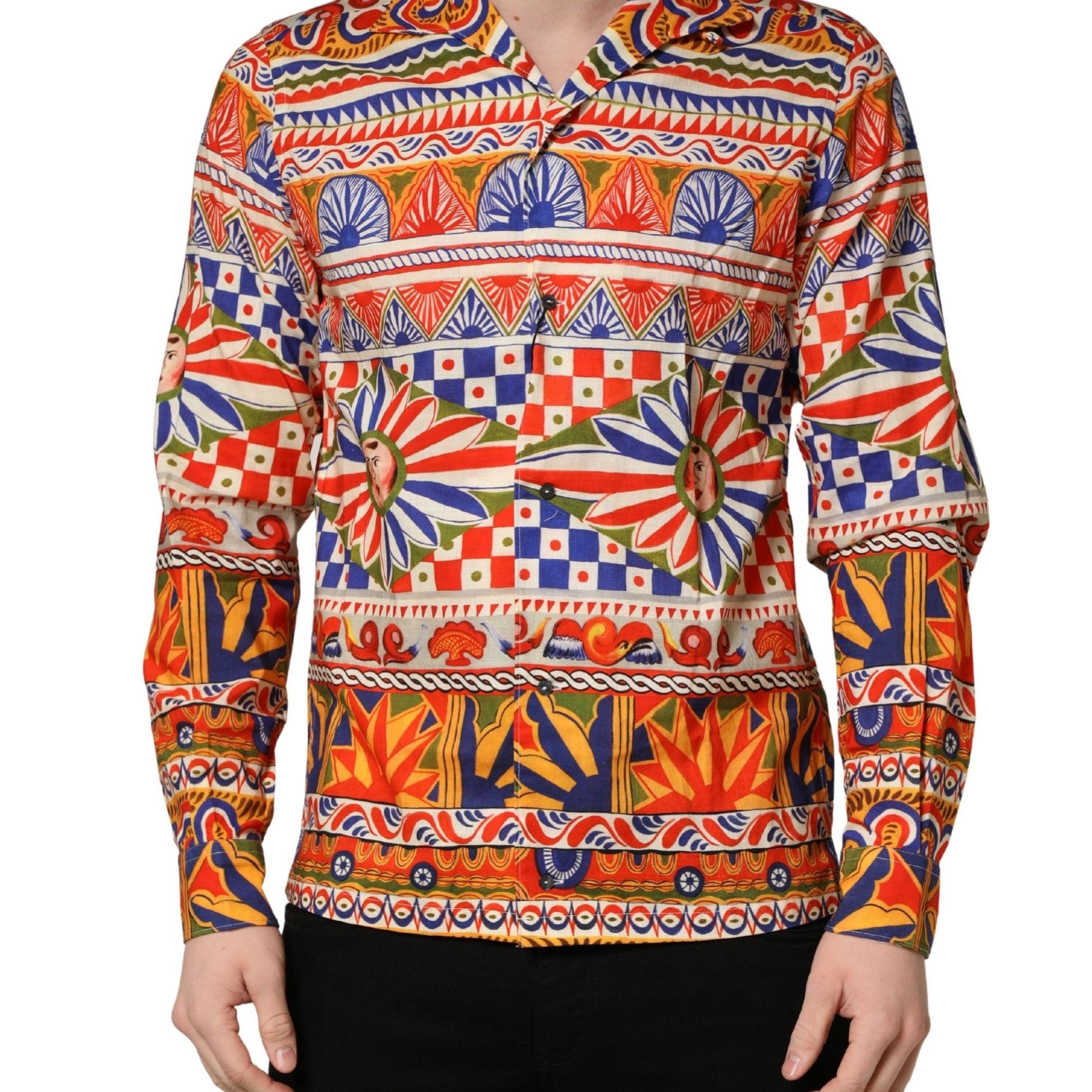 Dolce & Gabbana Multicolor Sicilian Carretto Twill Cotton Men Shirt