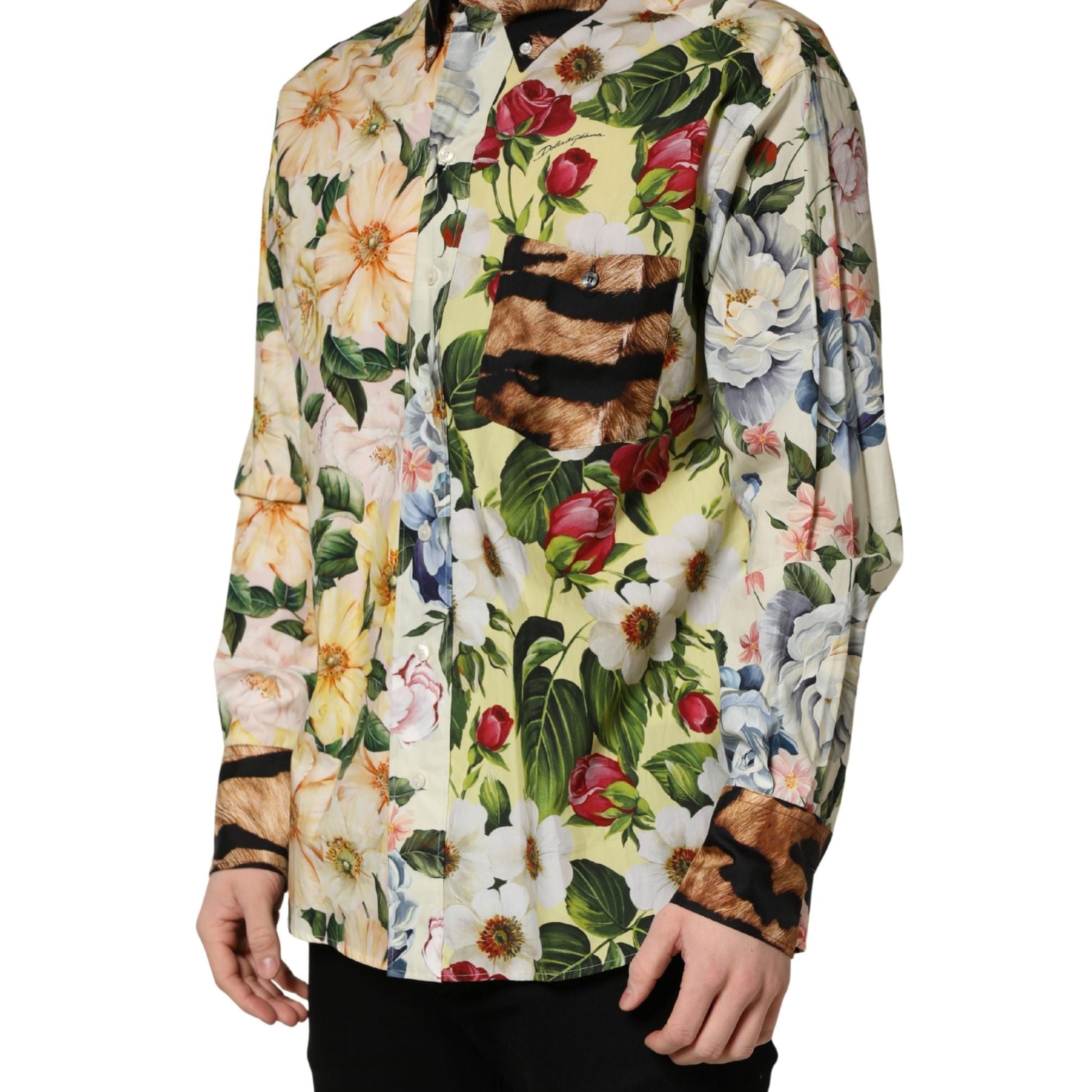 Dolce & Gabbana Multicolor Floral Animal Print Collared Shirt