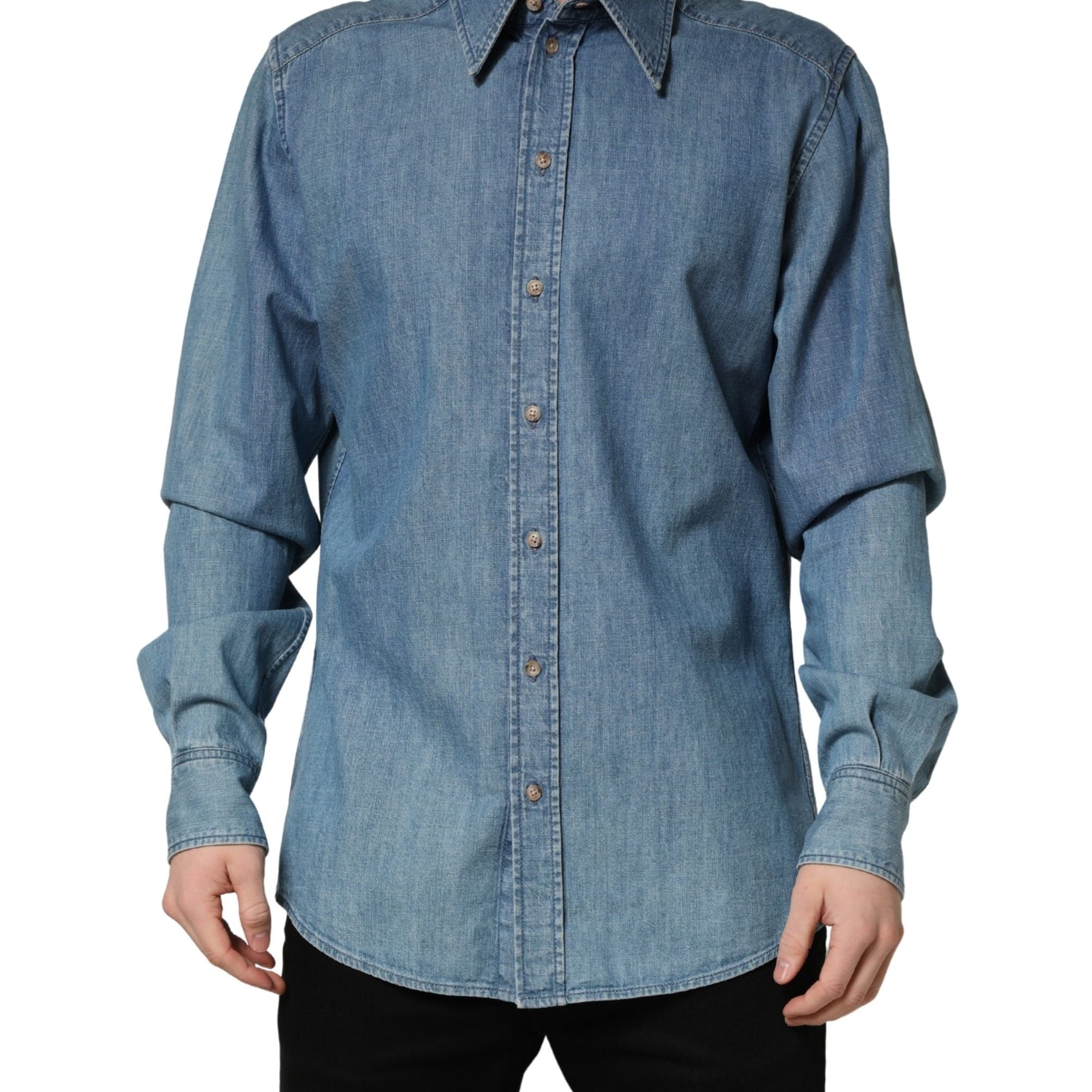 Dolce & Gabbana Blue Cotton Stretch Casual Denim Slim Shirt