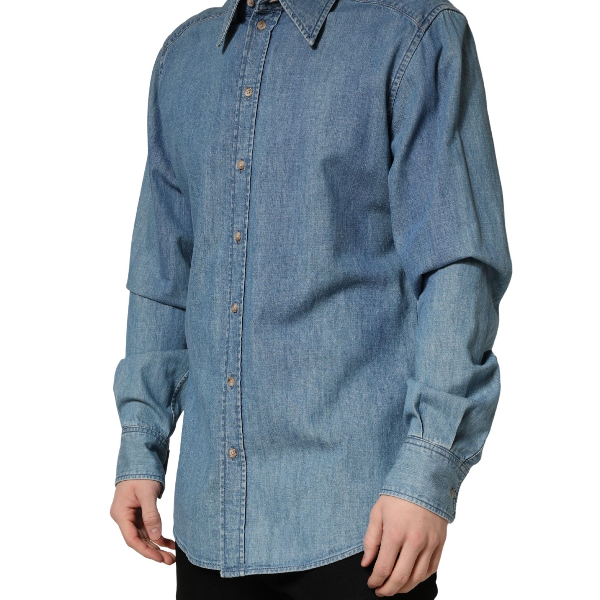Dolce & Gabbana Blue Cotton Stretch Casual Denim Slim Shirt