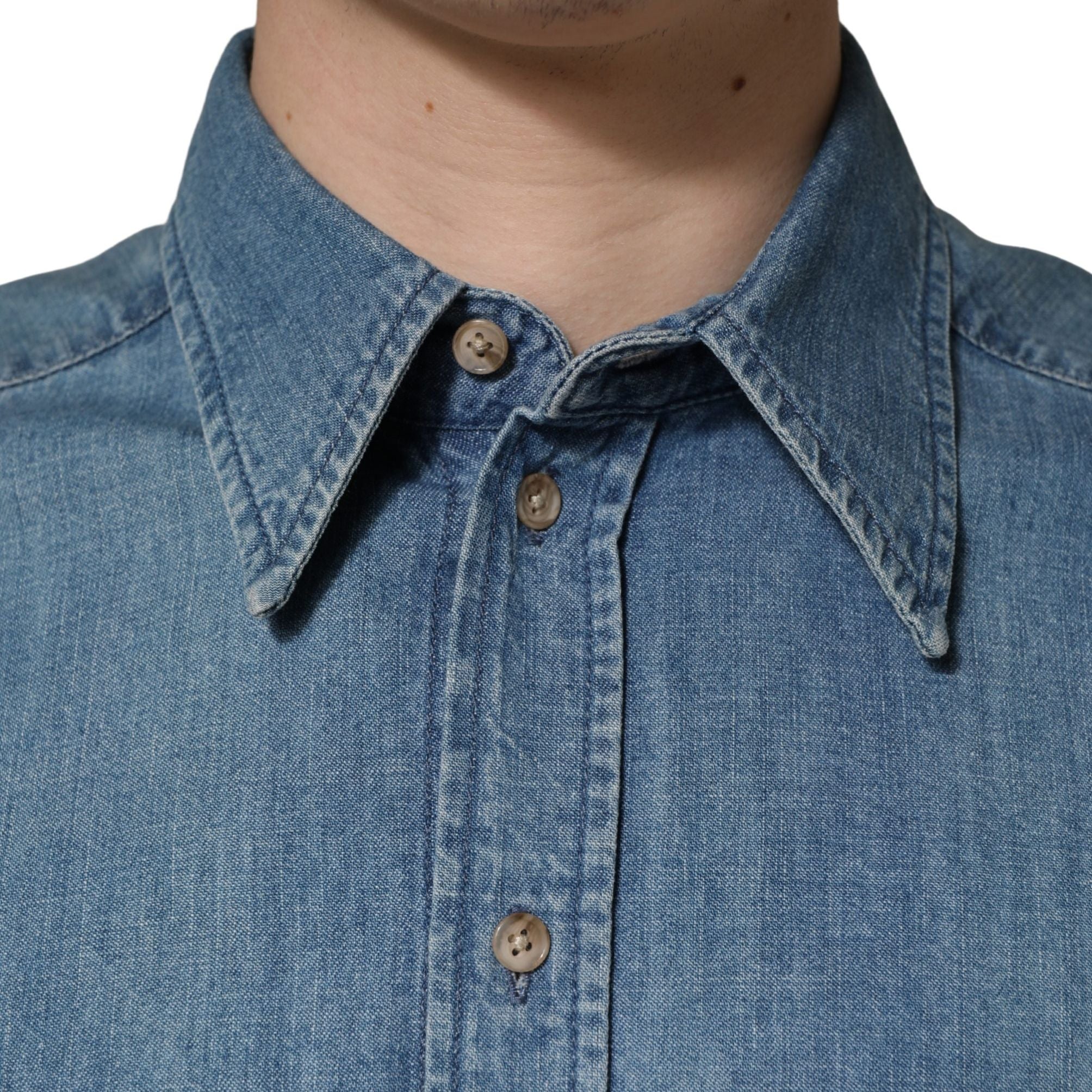 Dolce & Gabbana Blue Cotton Stretch Casual Denim Slim Shirt
