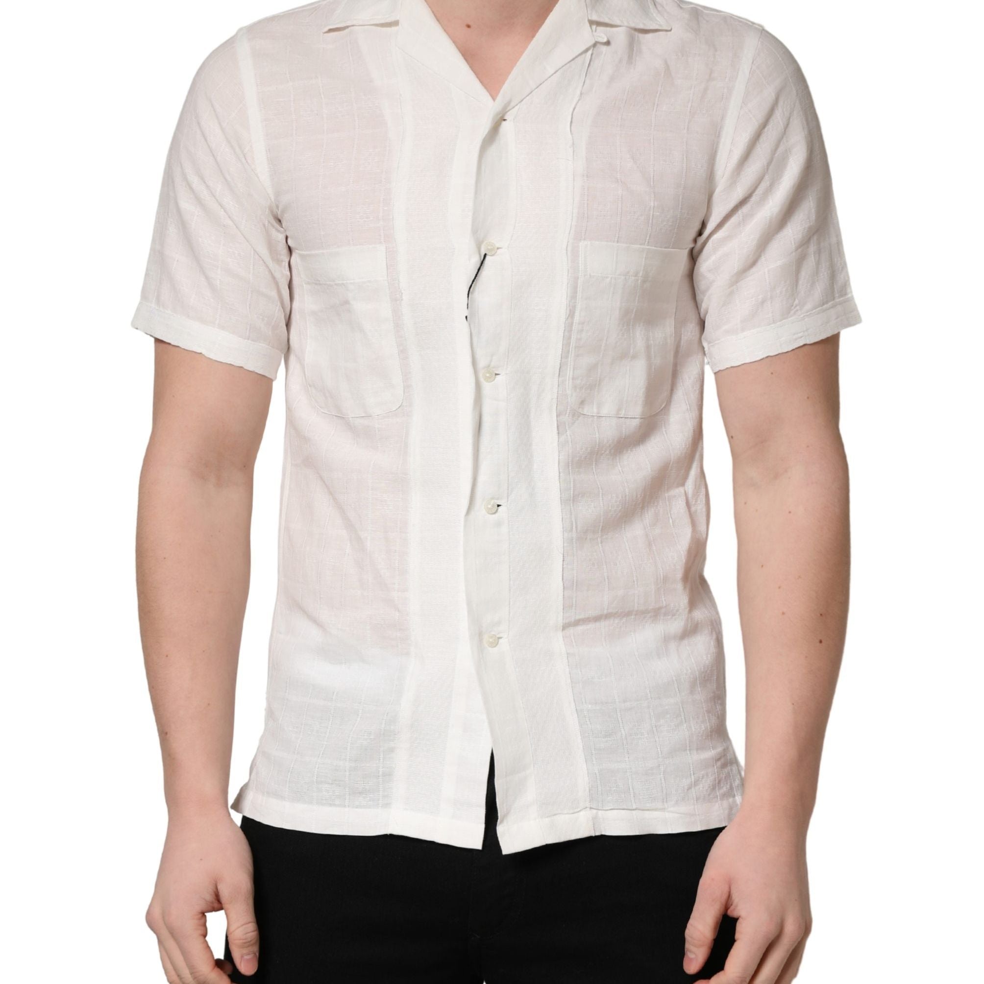 Dolce & Gabbana White Linen Short Sleeves Button Down Shirt