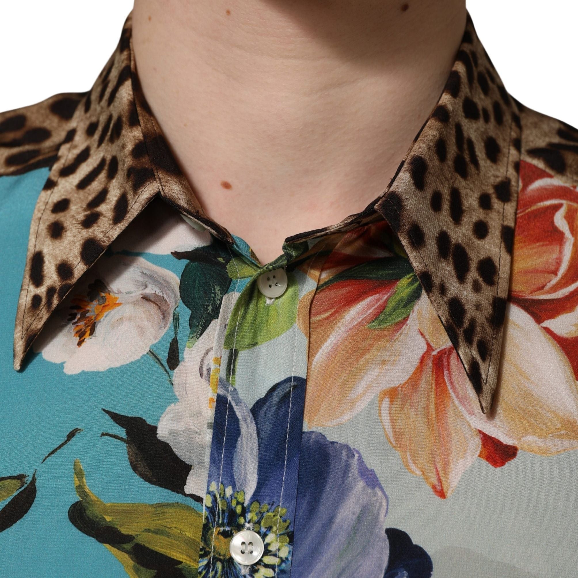 Dolce & Gabbana Multicolor Floral Animal Print Collared Shirt