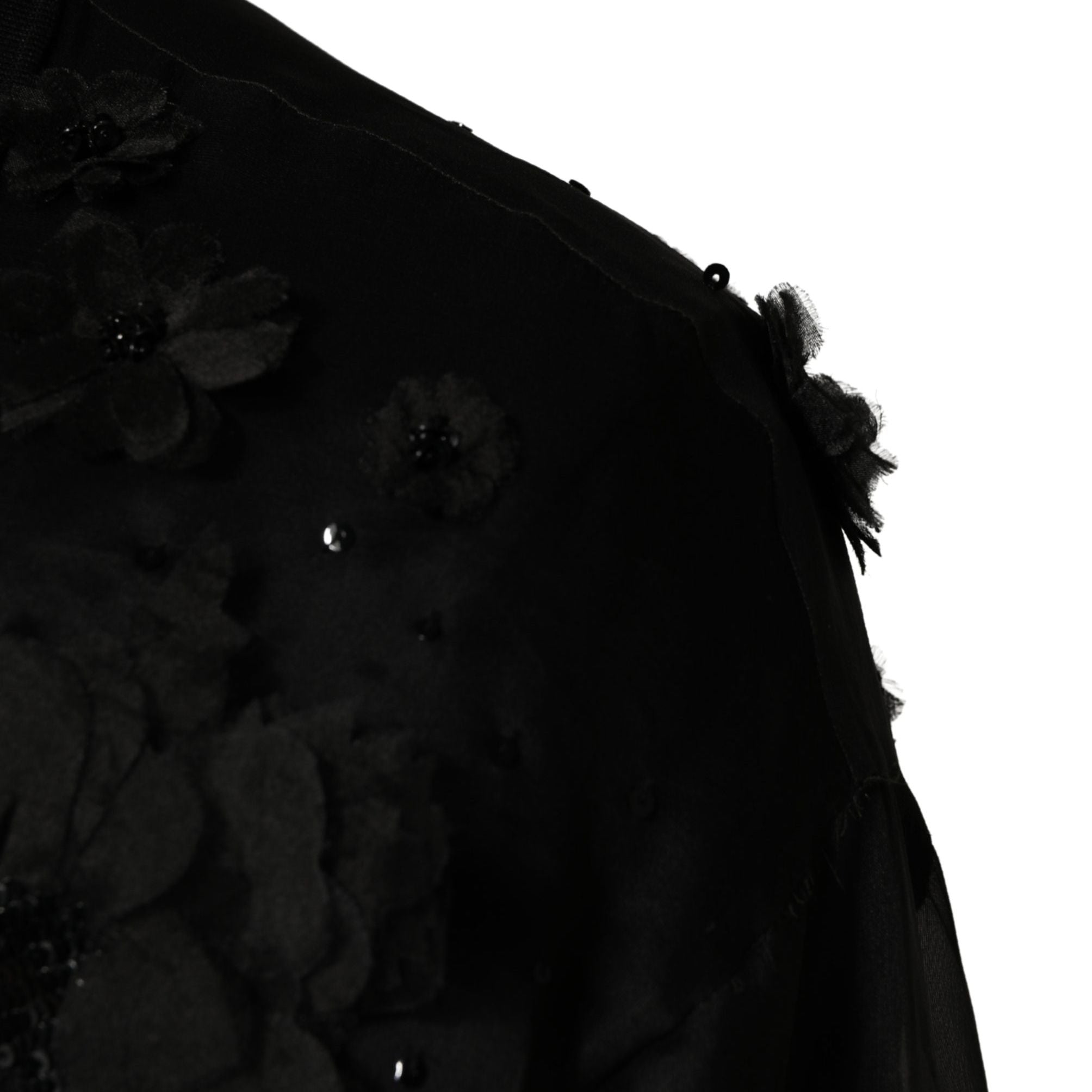 Dolce & Gabbana Black Floral Applique Sheer Short Sleeve Shirt