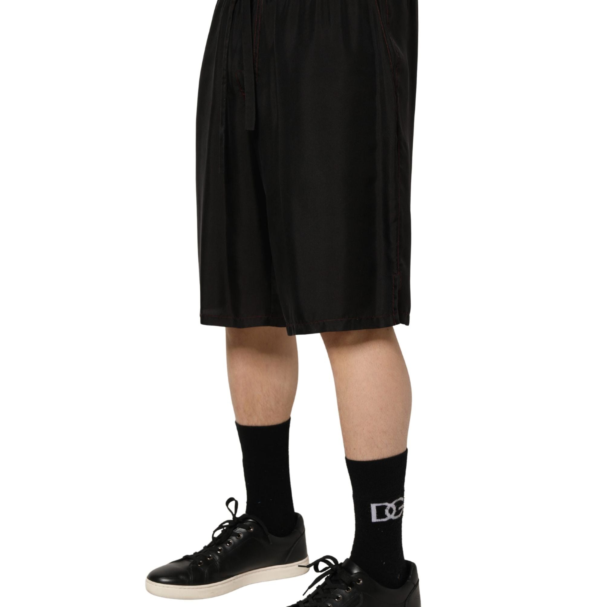 Dolce & Gabbana Black Silk Drawstring Men Bermuda Shorts