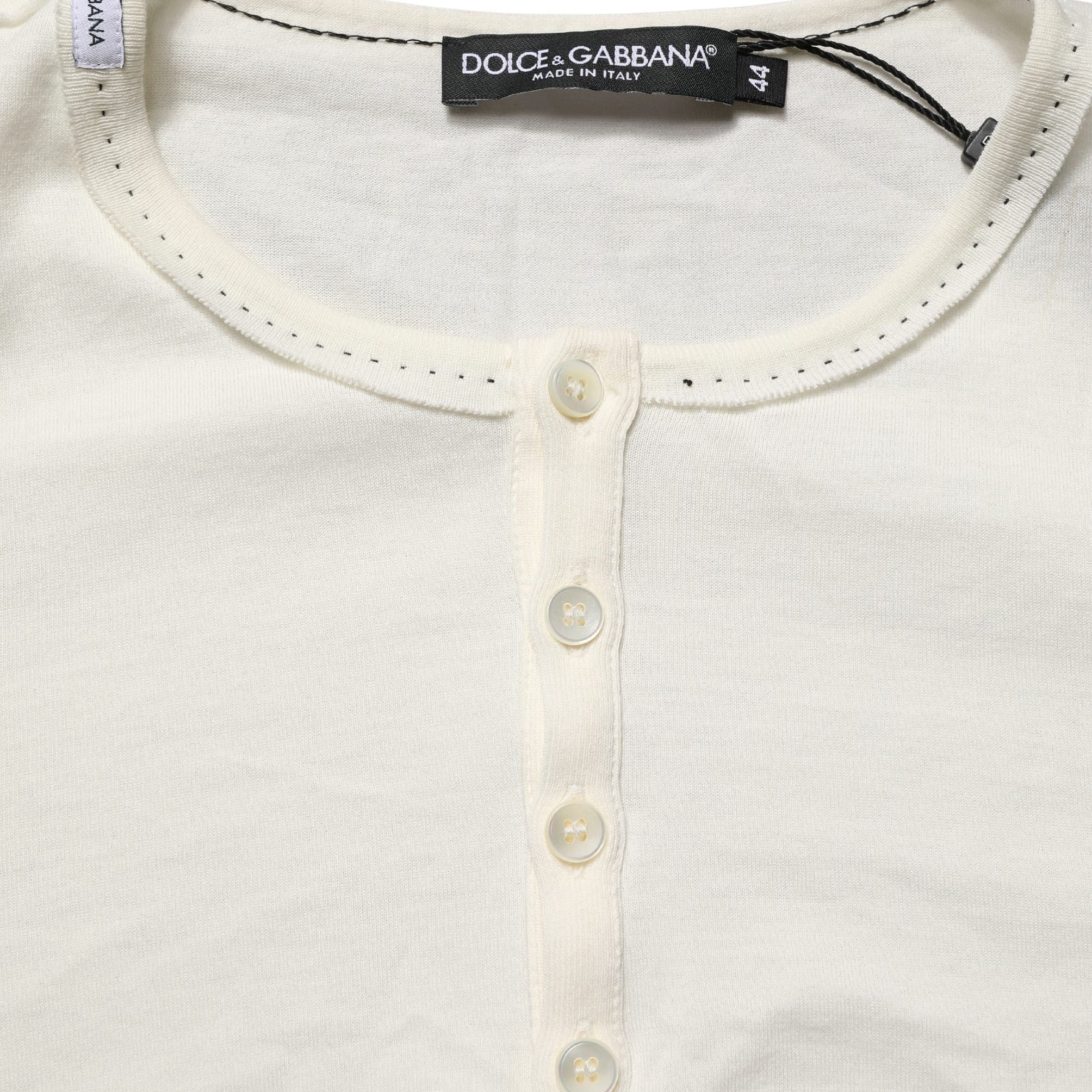 Dolce & Gabbana White Long Sleeves Henley Pullover Sweater