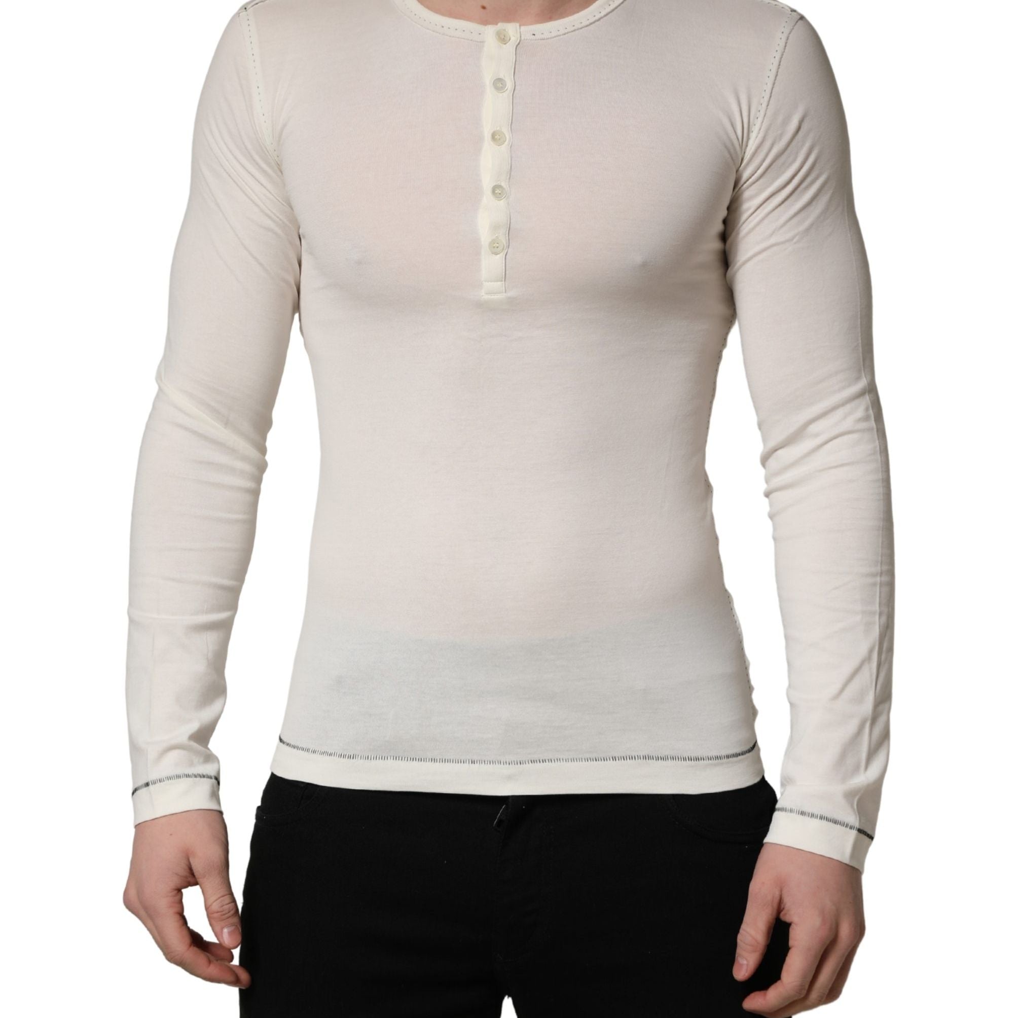 Dolce & Gabbana White Long Sleeves Henley Pullover Sweater