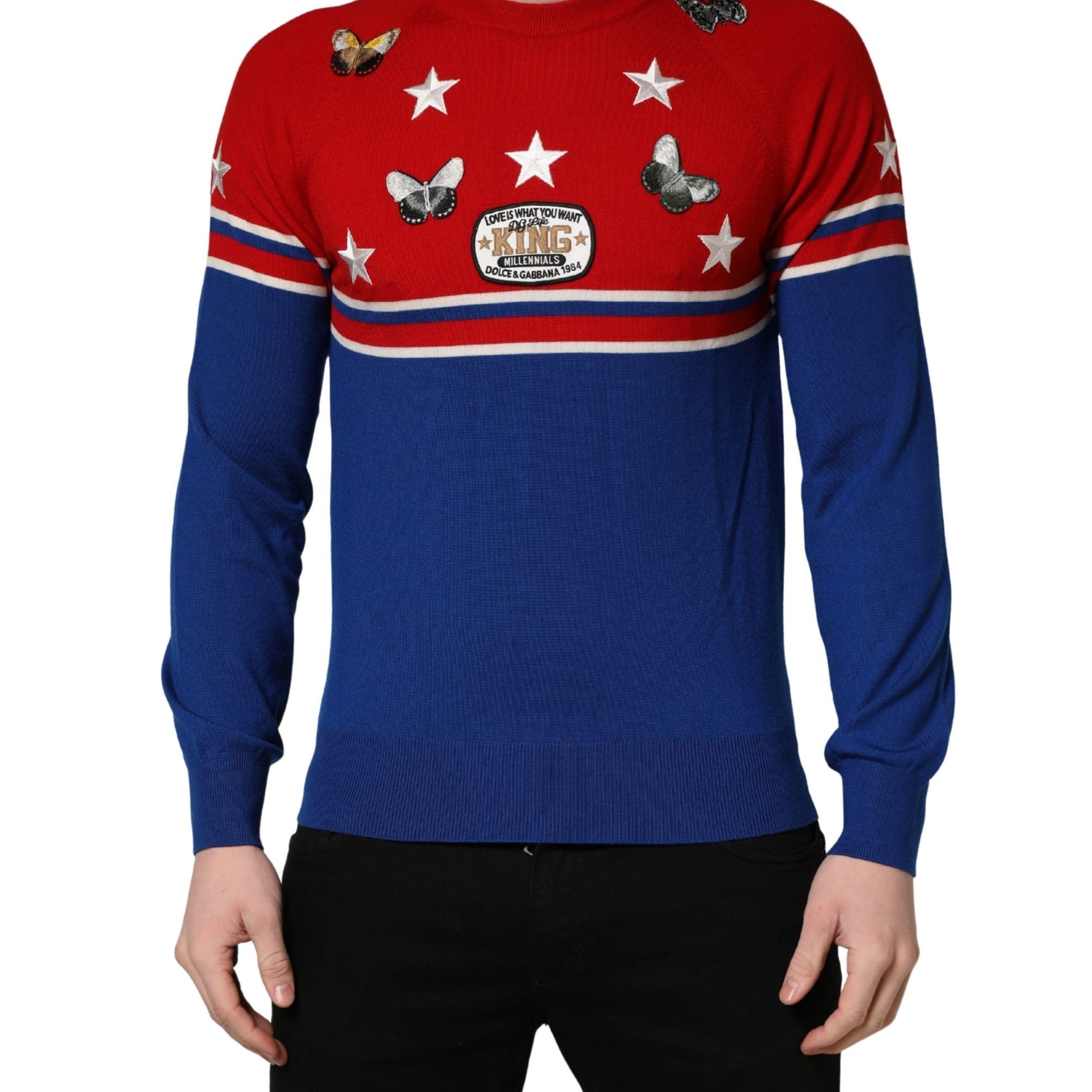 Dolce & Gabbana Multicolor Wool Butterfly Star Men Crew Neck Sweater