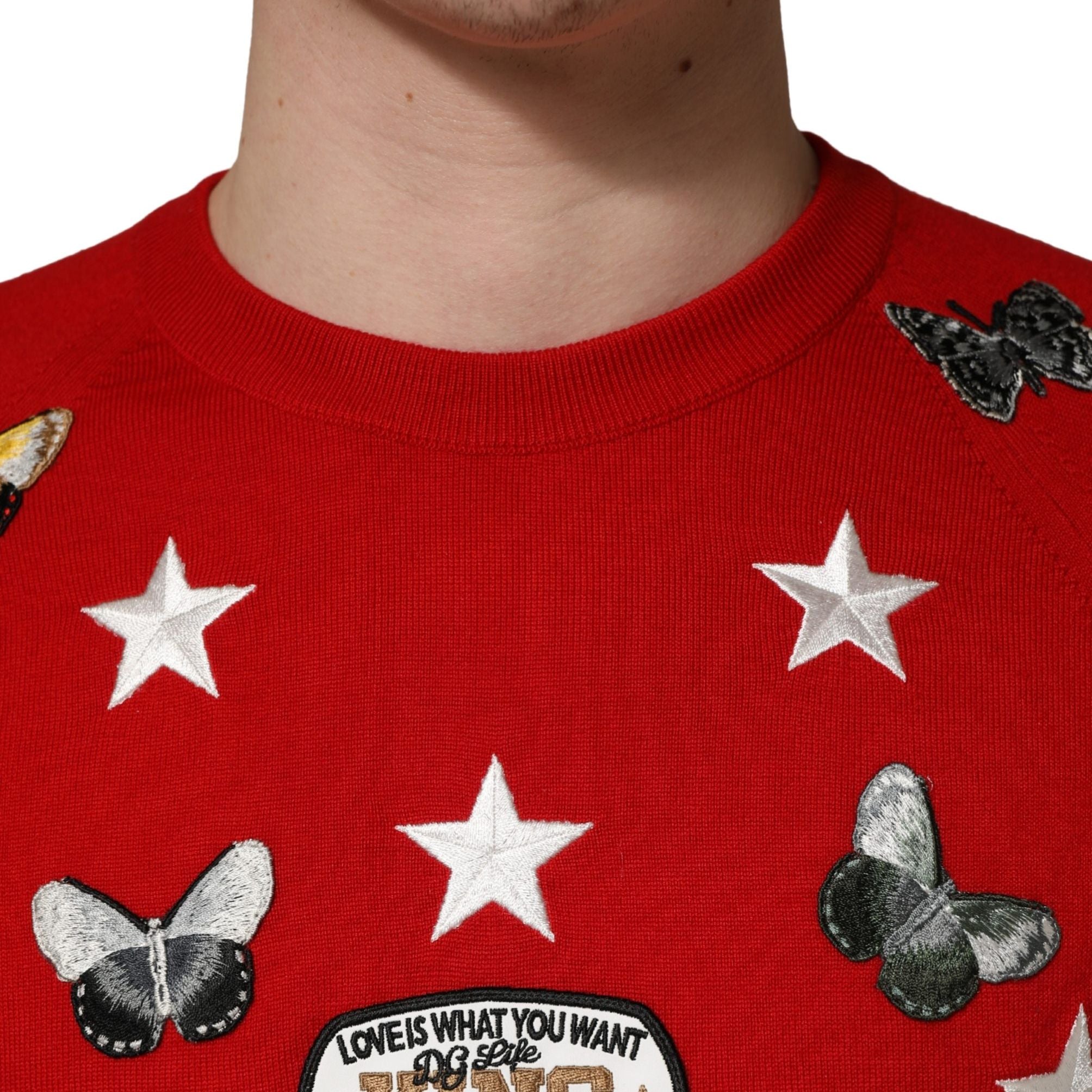 Dolce & Gabbana Multicolor Wool Butterfly Star Men Crew Neck Sweater