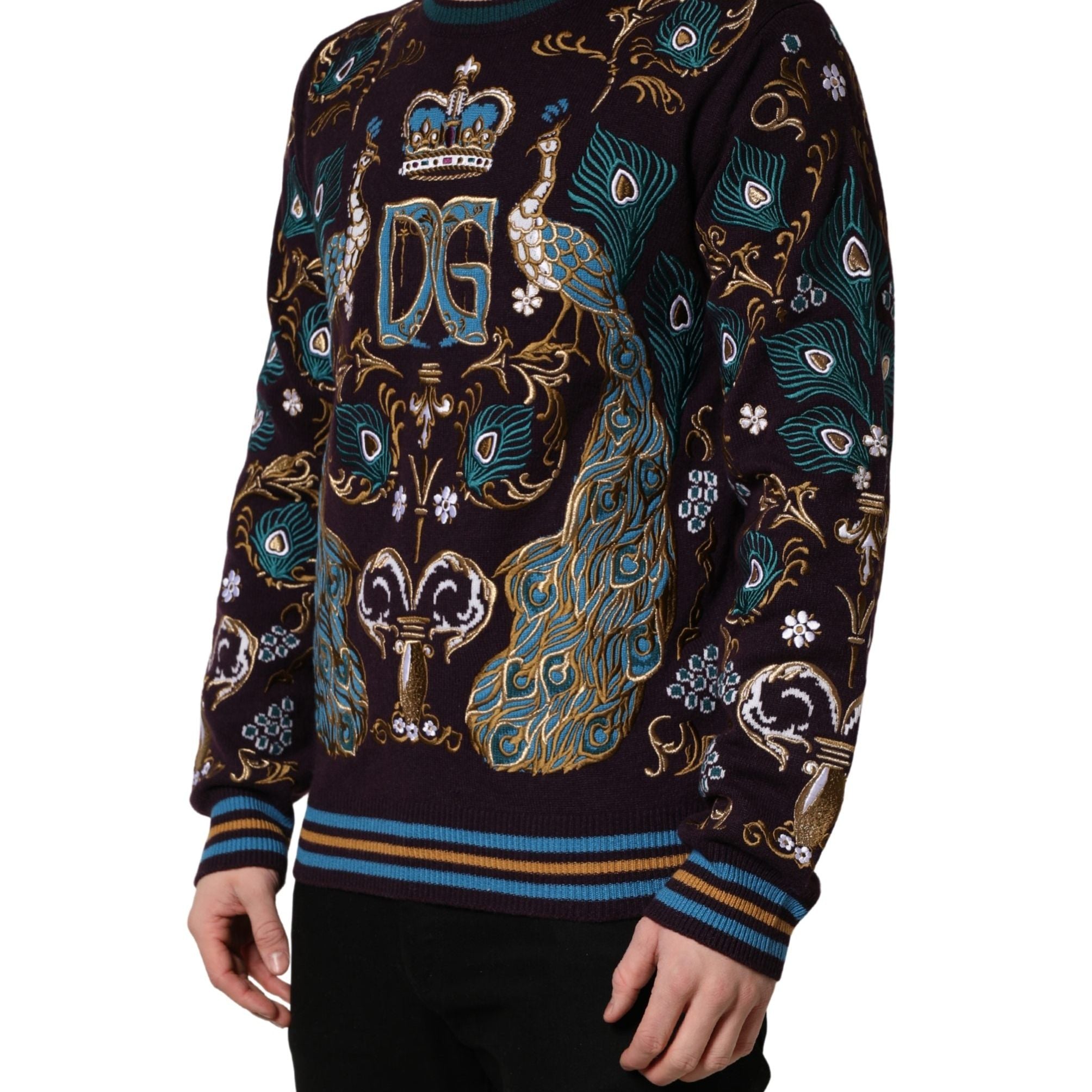 Dolce & Gabbana Bordeaux Cashmere Crown Embroidered Sweater