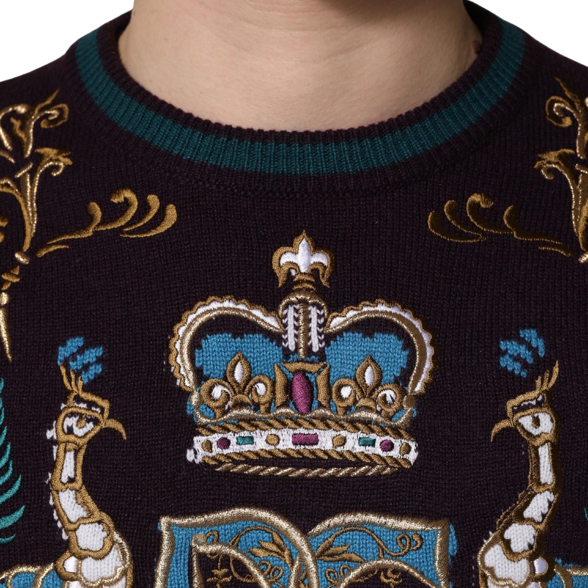 Dolce & Gabbana Bordeaux Cashmere Crown Embroidered Sweater