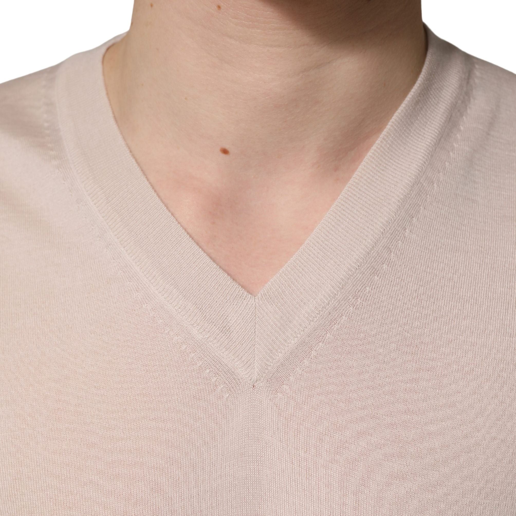 Dolce & Gabbana Beige Cashmere V-neck Men Pullover Sweater