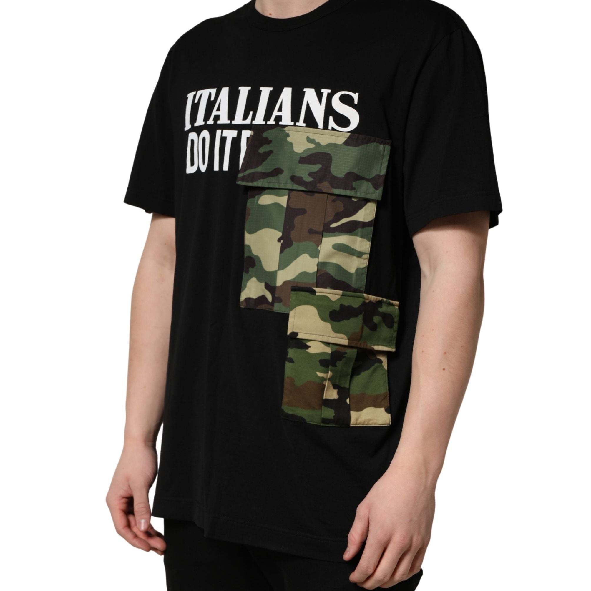 Dolce & Gabbana Black Camouflage Graphic Cotton Crewneck T-shirt
