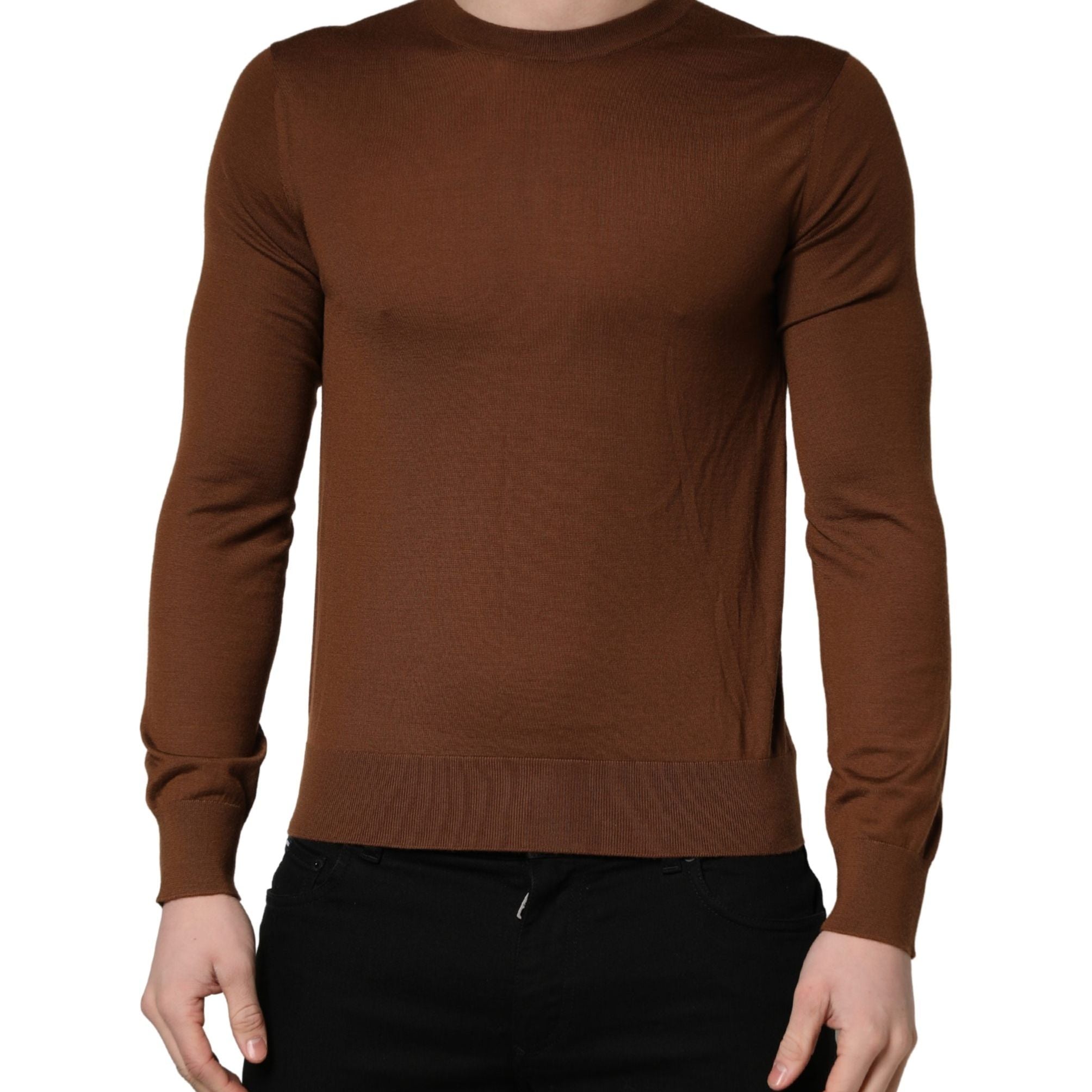 Dolce & Gabbana Brown Cashmere Men Crew Neck Pullover Sweater