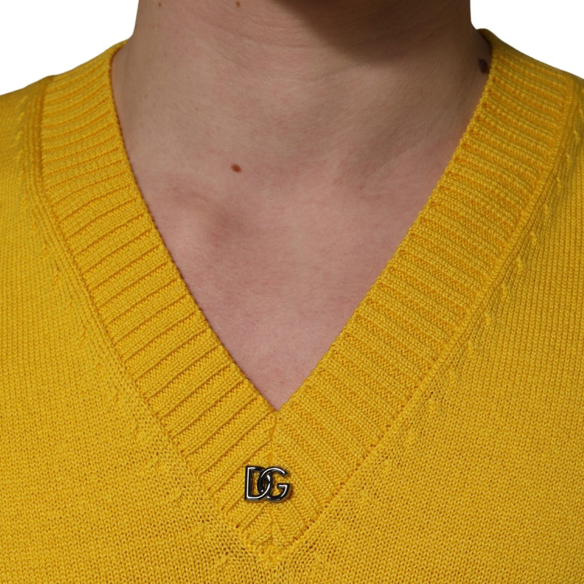 Dolce & Gabbana Wool Knitted V-Neck Pullover Yellow