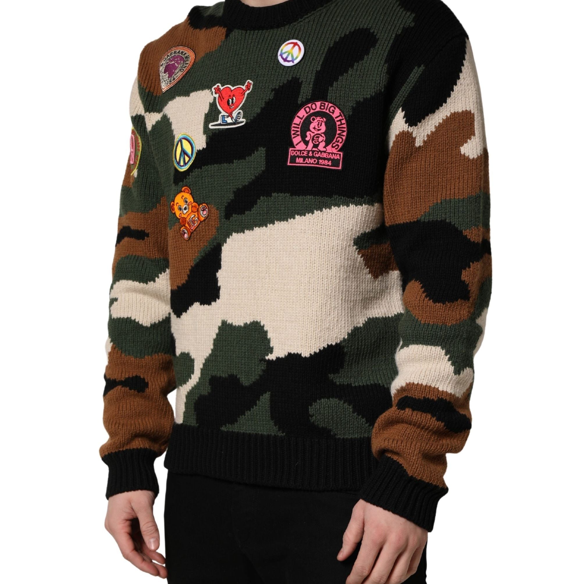 Dolce & Gabbana Multicolor Intarsia Knit Camouflage Pullover Sweater